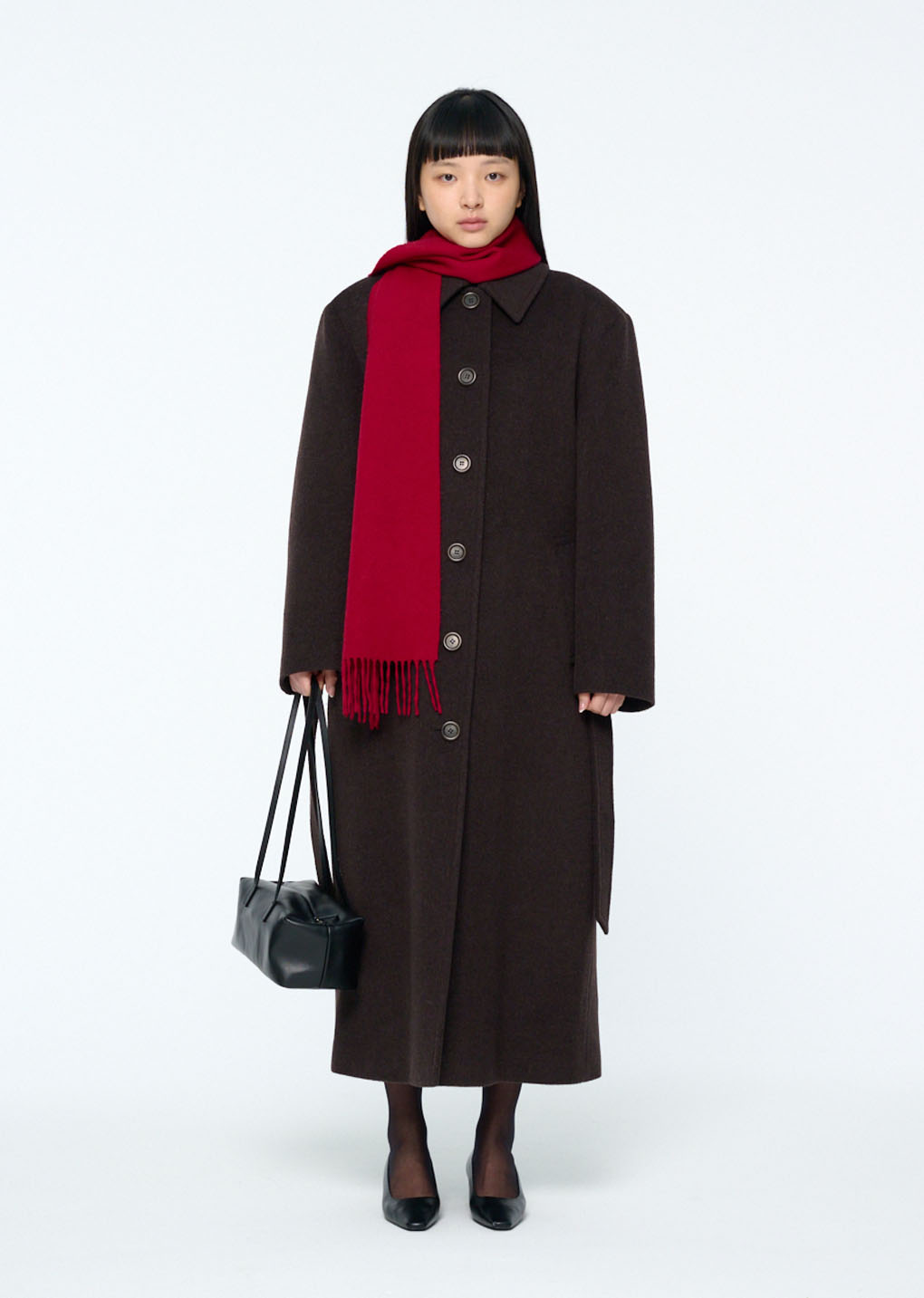 single breasted maxi long coat, dark brown 사진