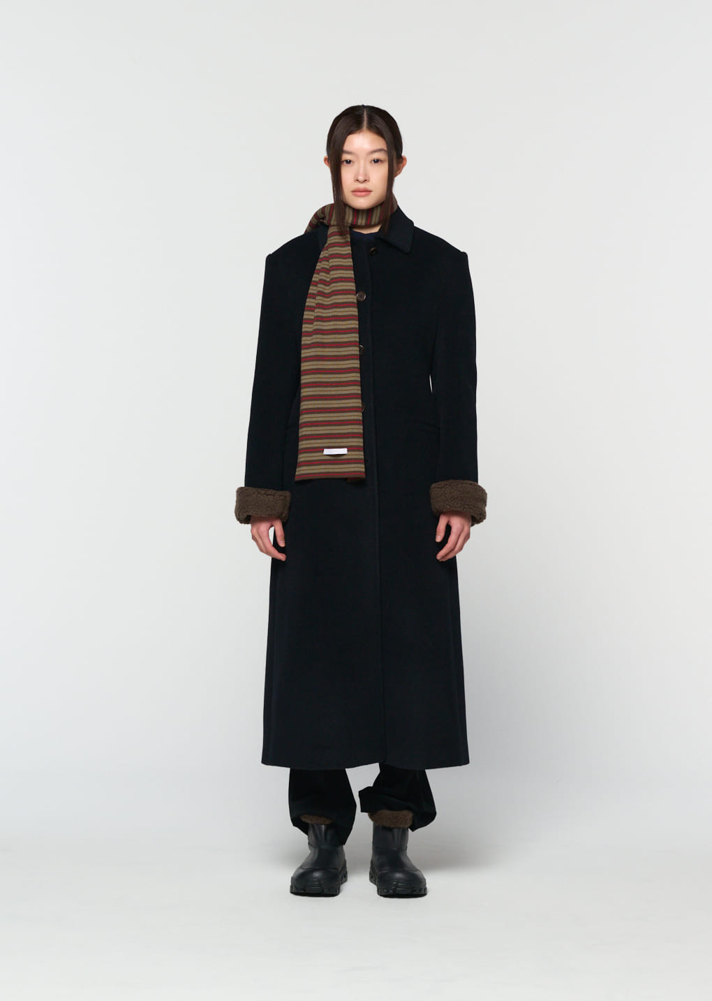 stripe knit scarf, brown 사진 3/4