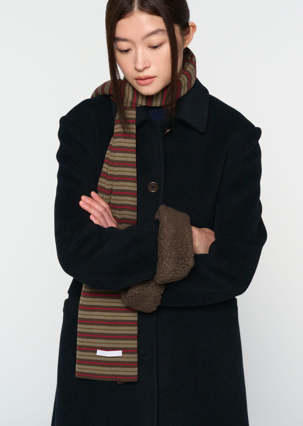stripe knit scarf, brown 사진 2/4