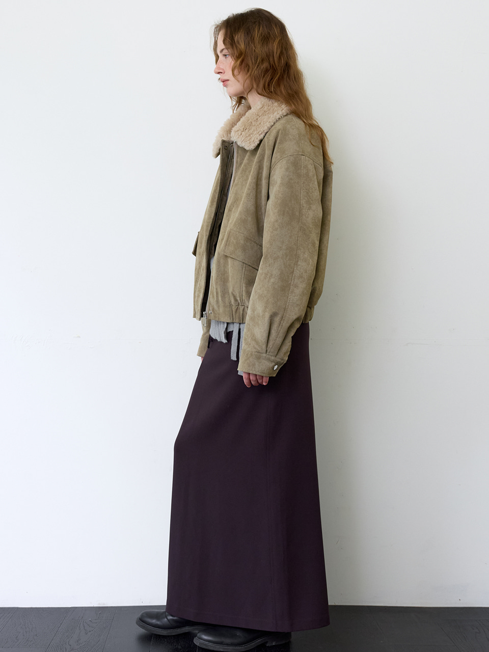 A SUEDE FUR COLLAR JUMPER_BEIGE 사진 3/4