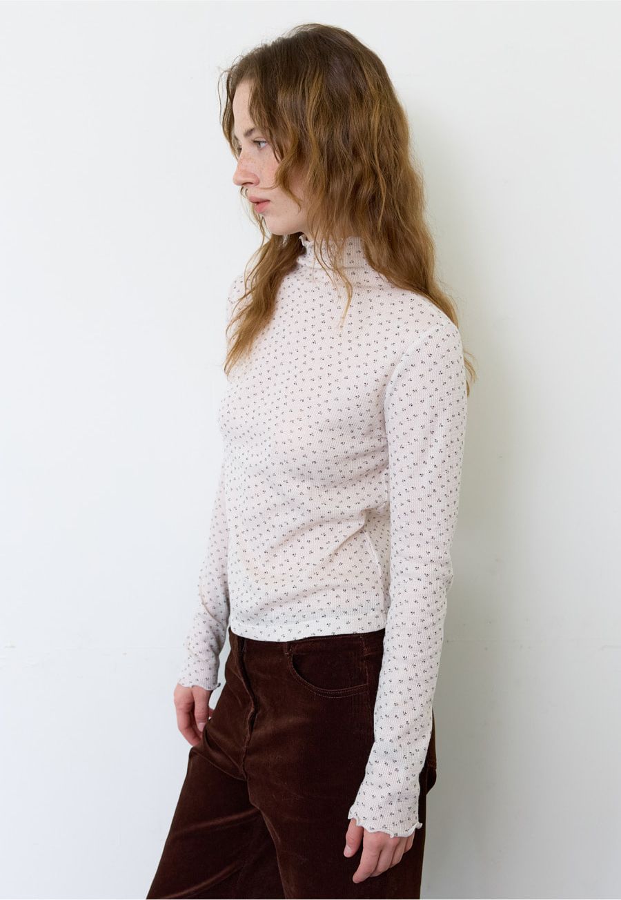 A FLOWER TURTLENECK TEE_BEIGE 사진 3/4