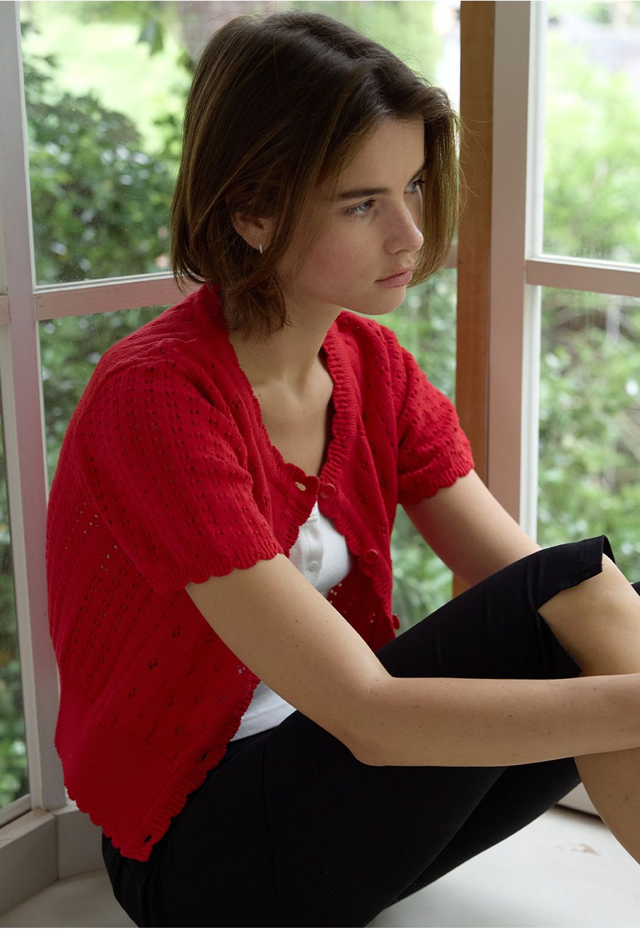 A SKASHI HALF SLEEVE CARDIGAN_RED 사진 4/4
