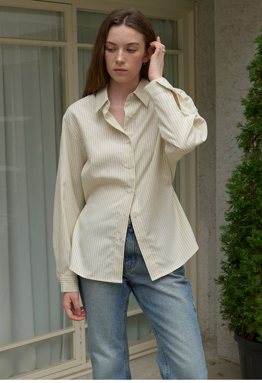 A STRAP DETAIL STRIPE SHIRT_CREAM 사진 1/4