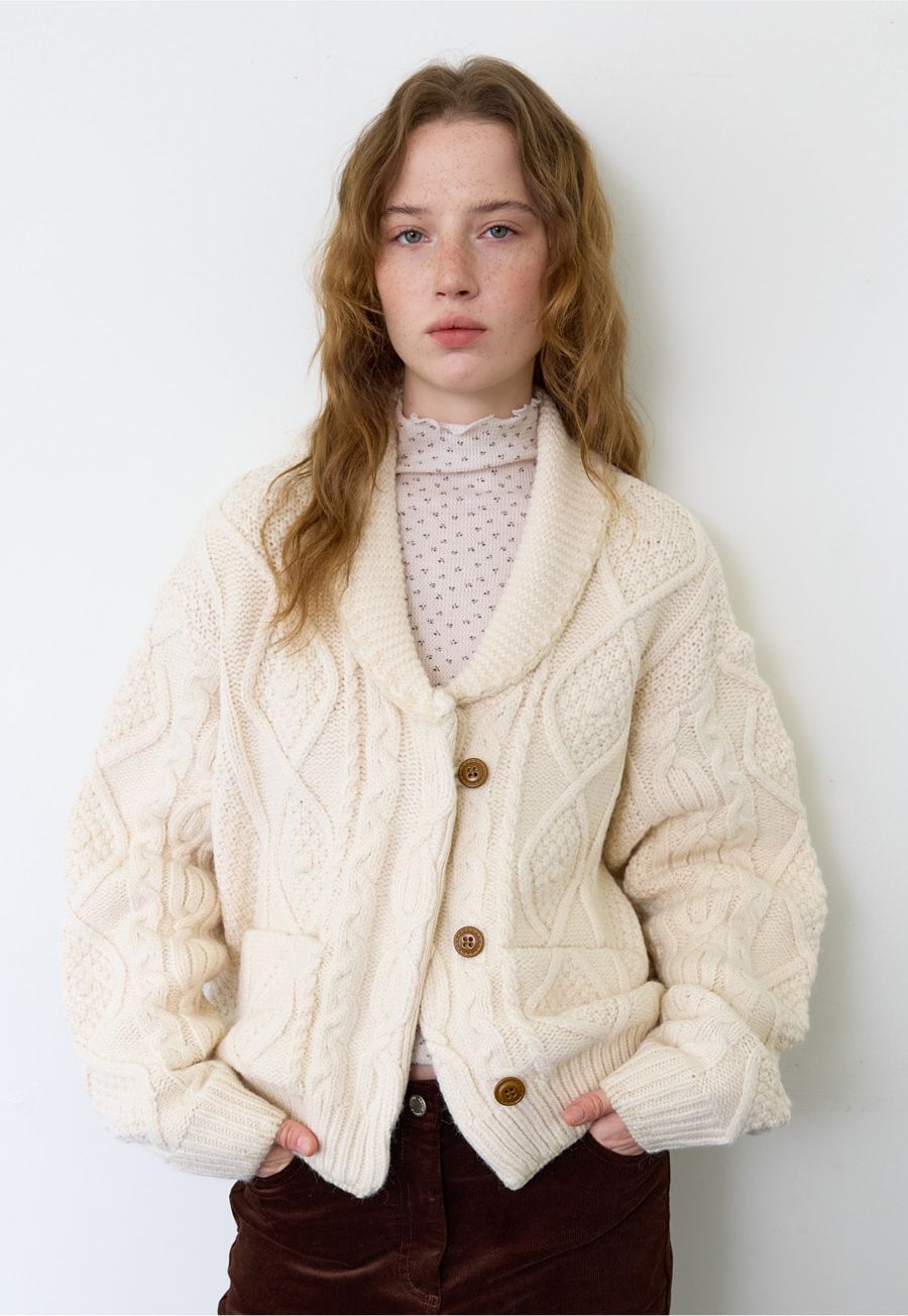 A HAND STITCH CABLE CARDIGAN_IVORY 사진 3/4