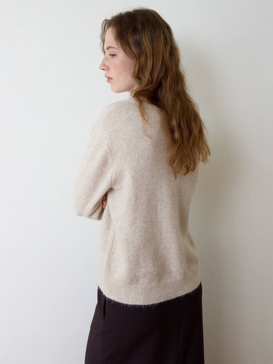 A SOLID HENLEY NECK KNIT_LIGHT BEIGE 写真 3/4