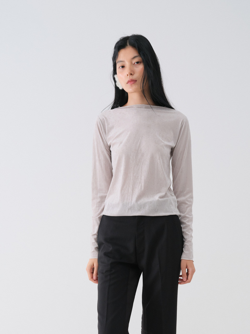 SHEER VELVET SLIM TEE_GRAY 사진 2/4