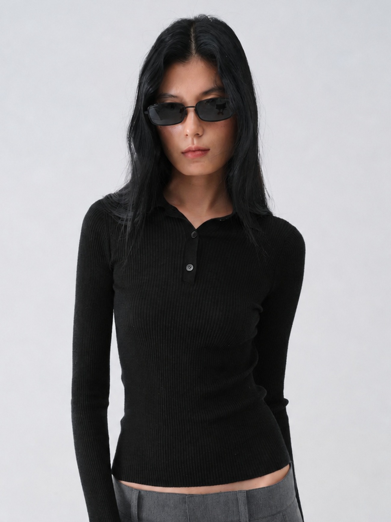 TENCEL WOOL ESSENTIAL SLIM KNIT_BLACK