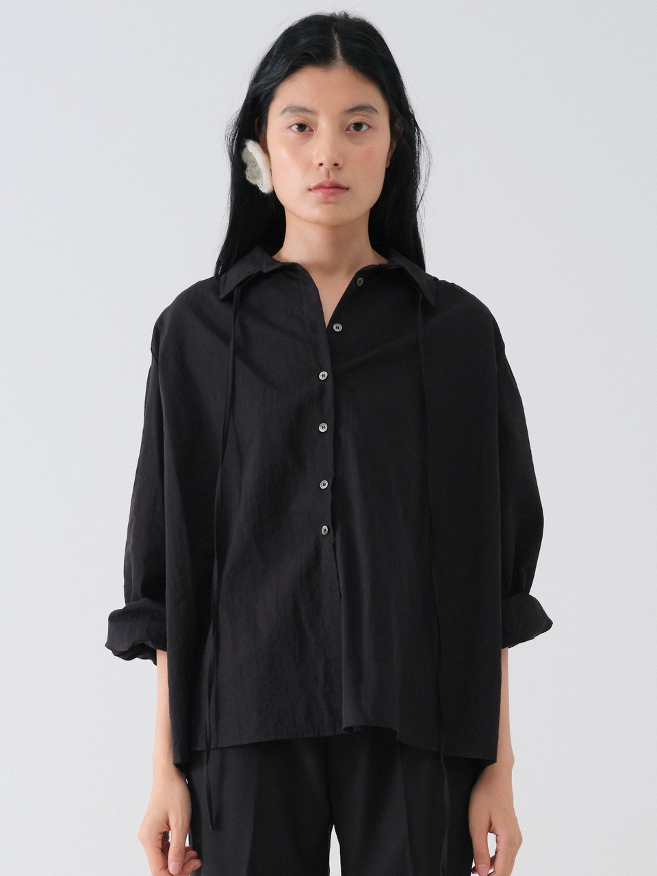SHIRRING STRING BLOUSE_BLACK 사진 2/4