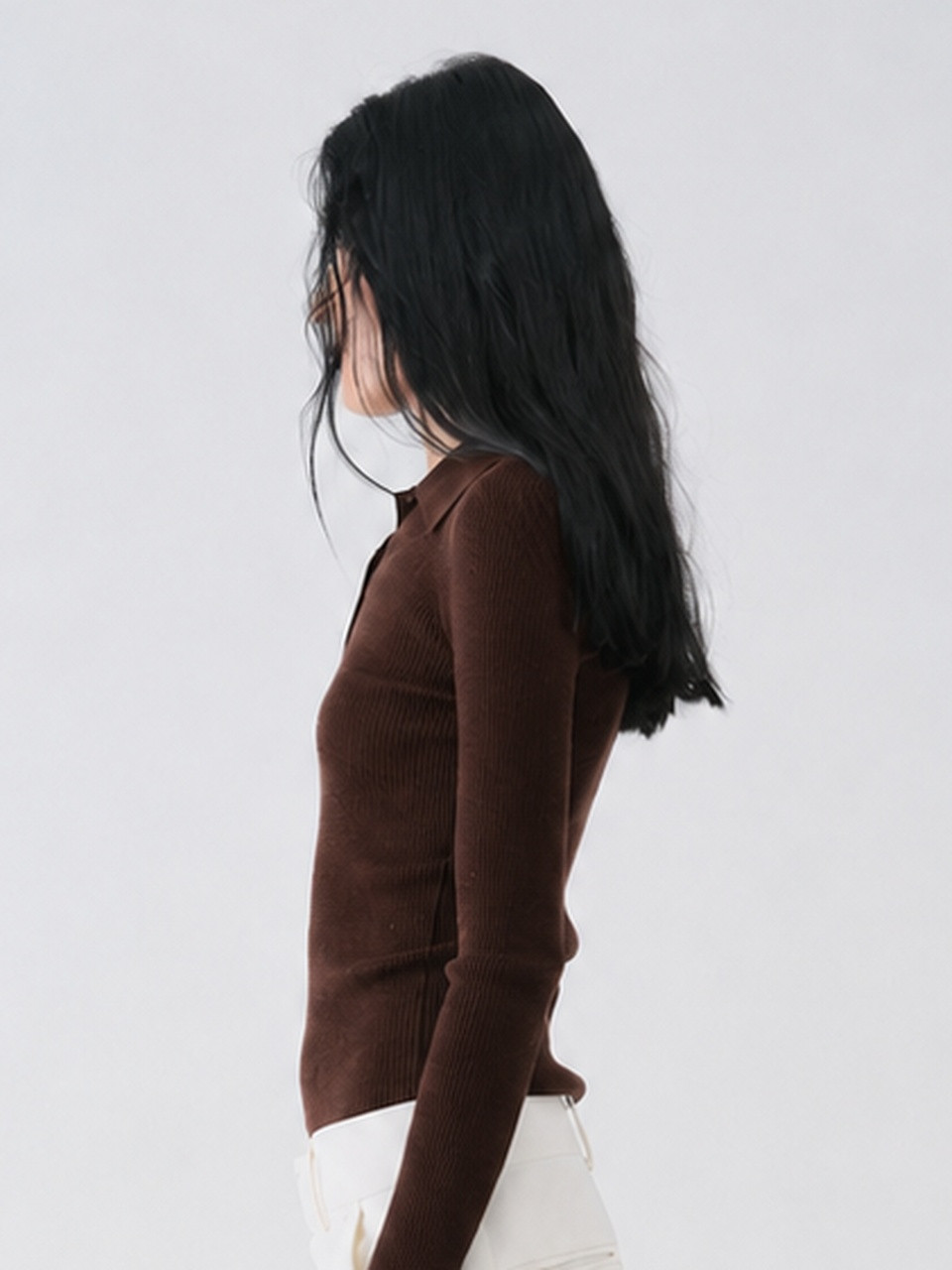 TENCEL WOOL ESSENTIAL SLIM KNIT_BROWN 사진 2/4