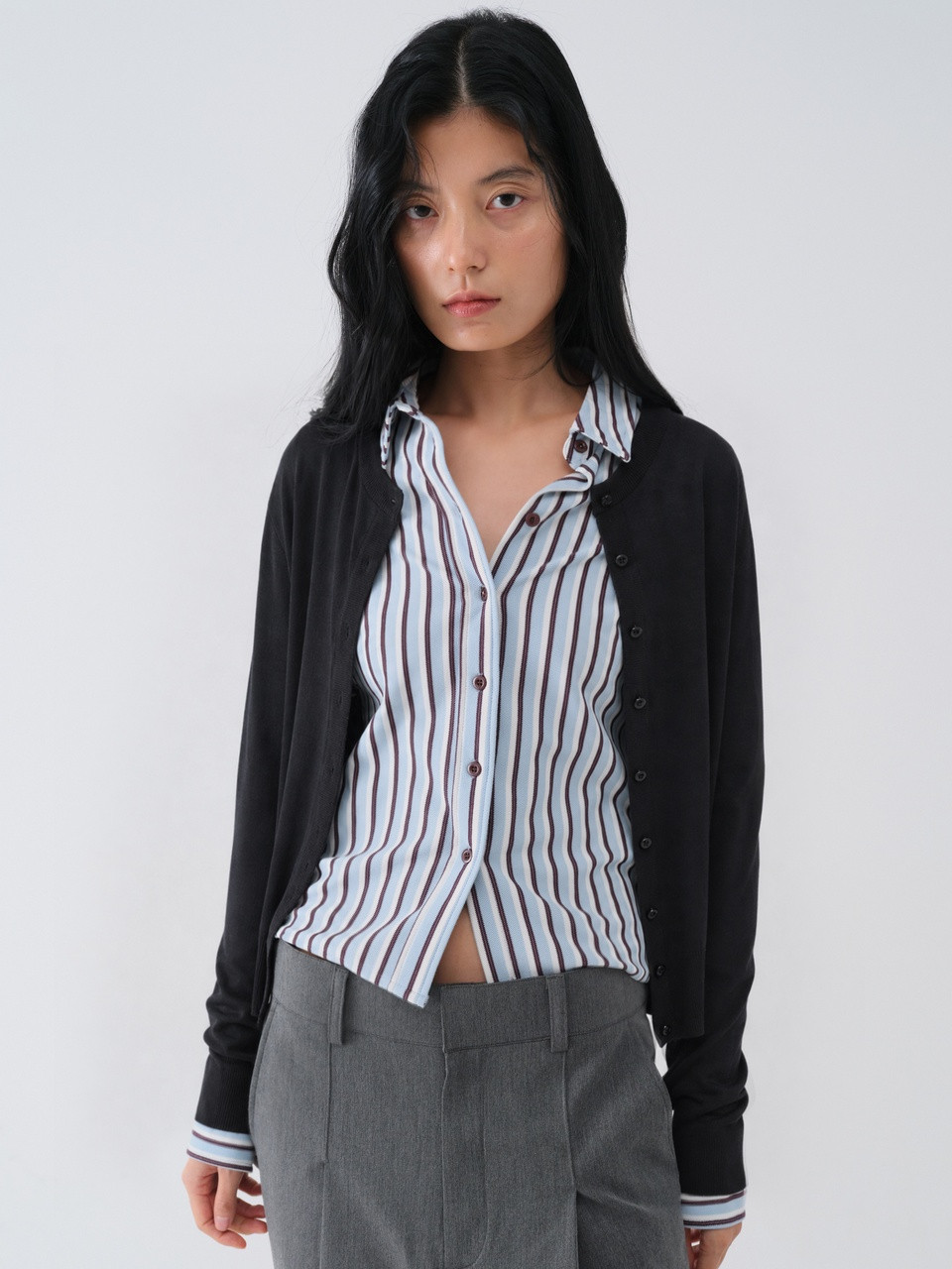 SOFT WOOL TENCEL ROUND CARDIGAN_BLACK 사진 3/4