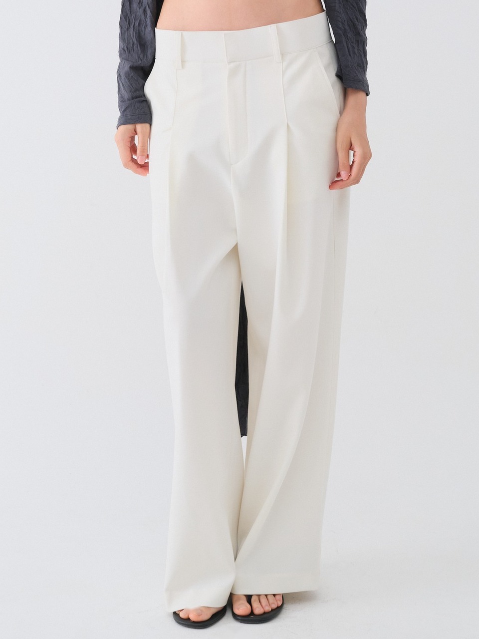 WOOL PINTUCK WIDE SLACKS_IVORY 사진 3/4