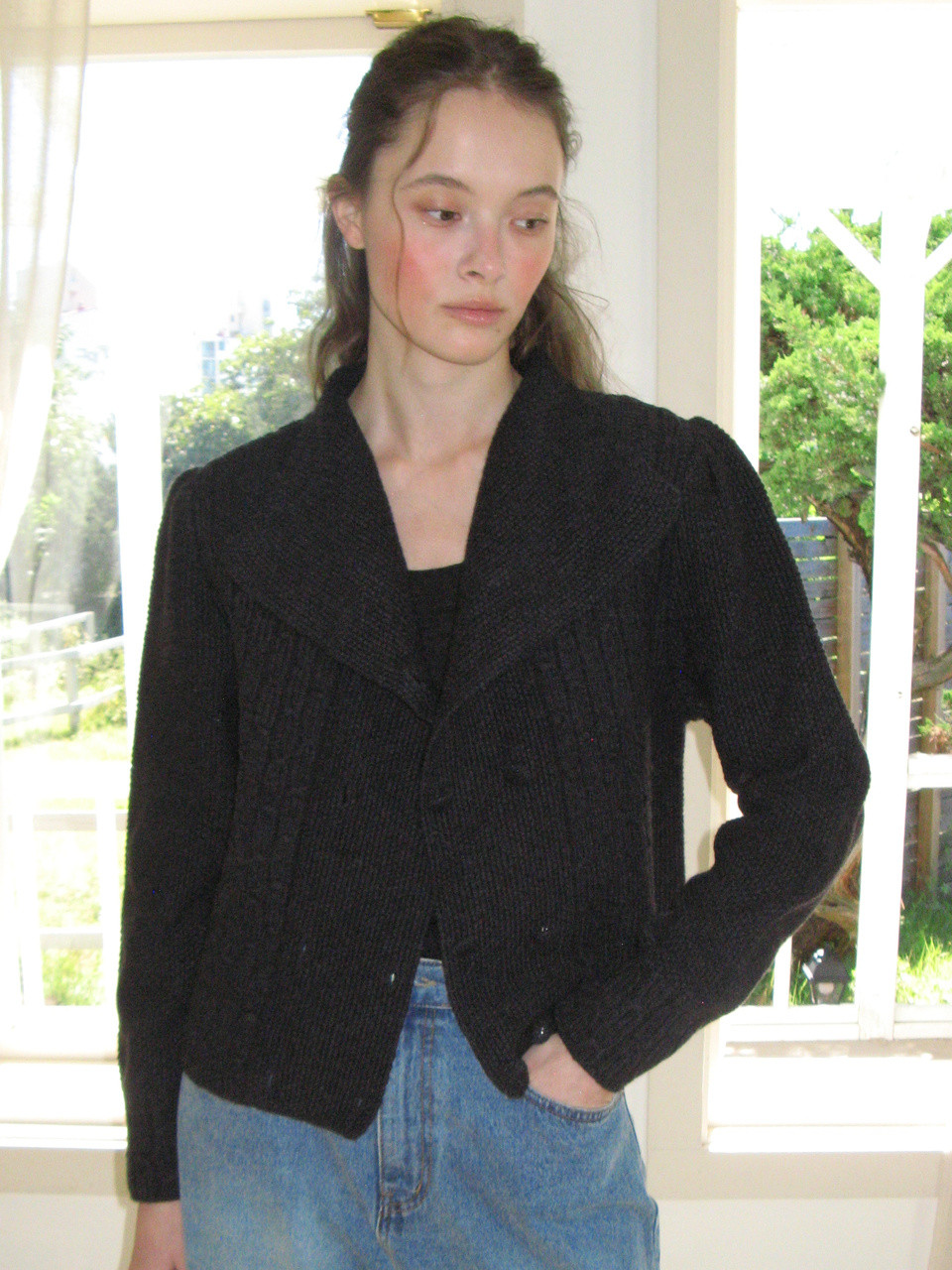 Cable Wool Double Cardigan_Black 사진 3/4