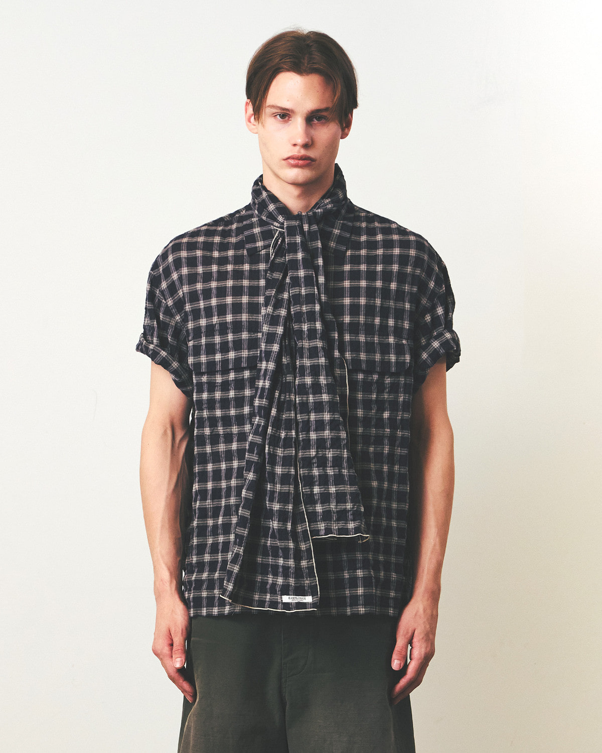 VOYAGE HALF SHIRTS / NAVY & BEIGE CHECK