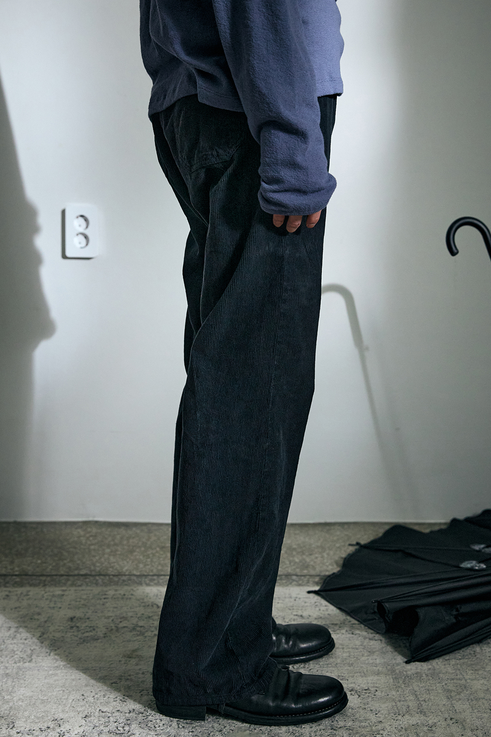 Straight Pants Corduroy Dyed Black 사진 2/4