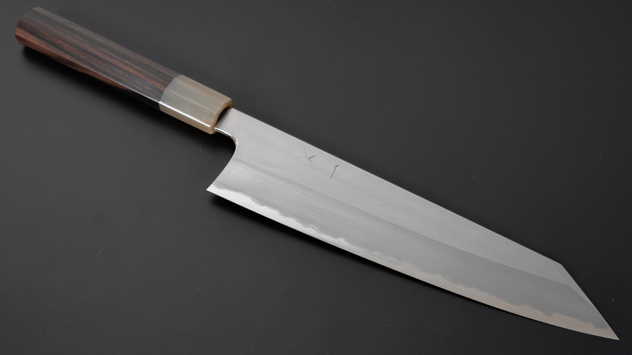 Hitohira Togashi White #1 Stainless Clad Migaki Kiritsuke Gyuto 240mm Taihei Makassar Ebony Handle 사진 2/4
