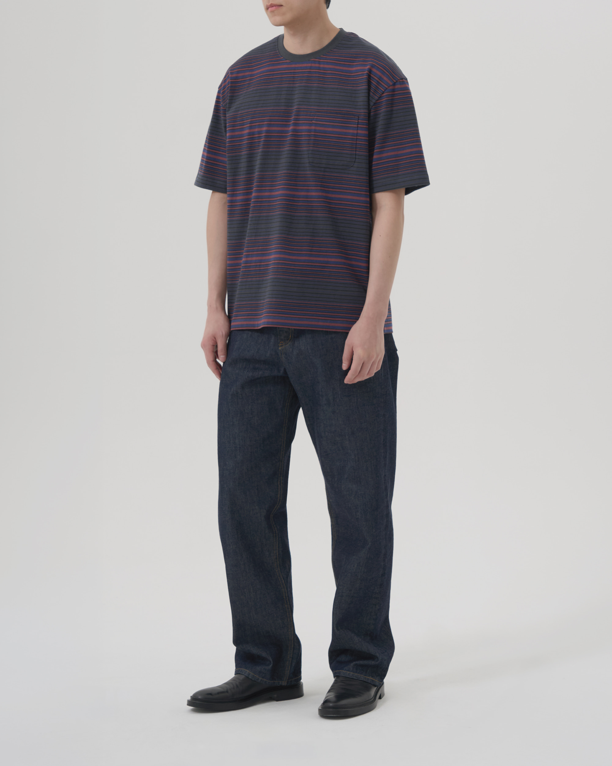 GRADIENT STRIPE T SHIRT - CHARCOAL BRICK 사진 1/4