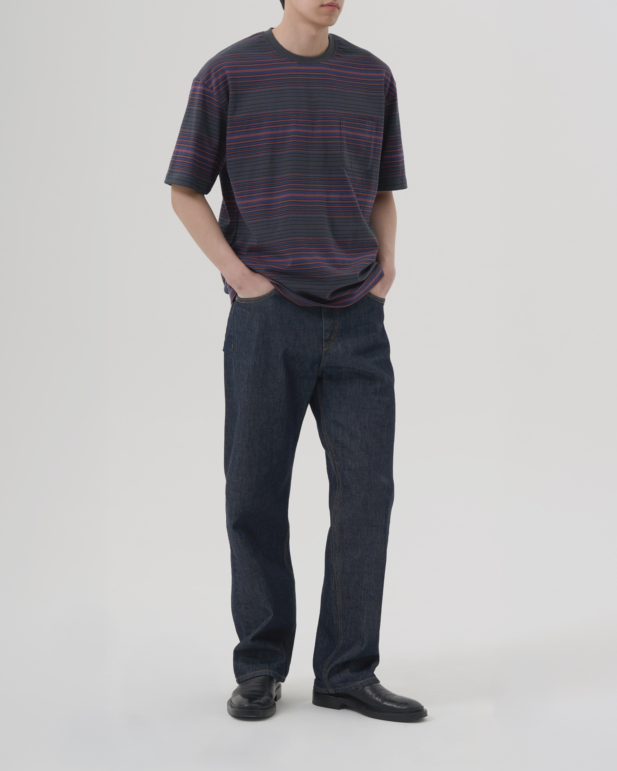 GRADIENT STRIPE T SHIRT - CHARCOAL BRICK 사진 2/4