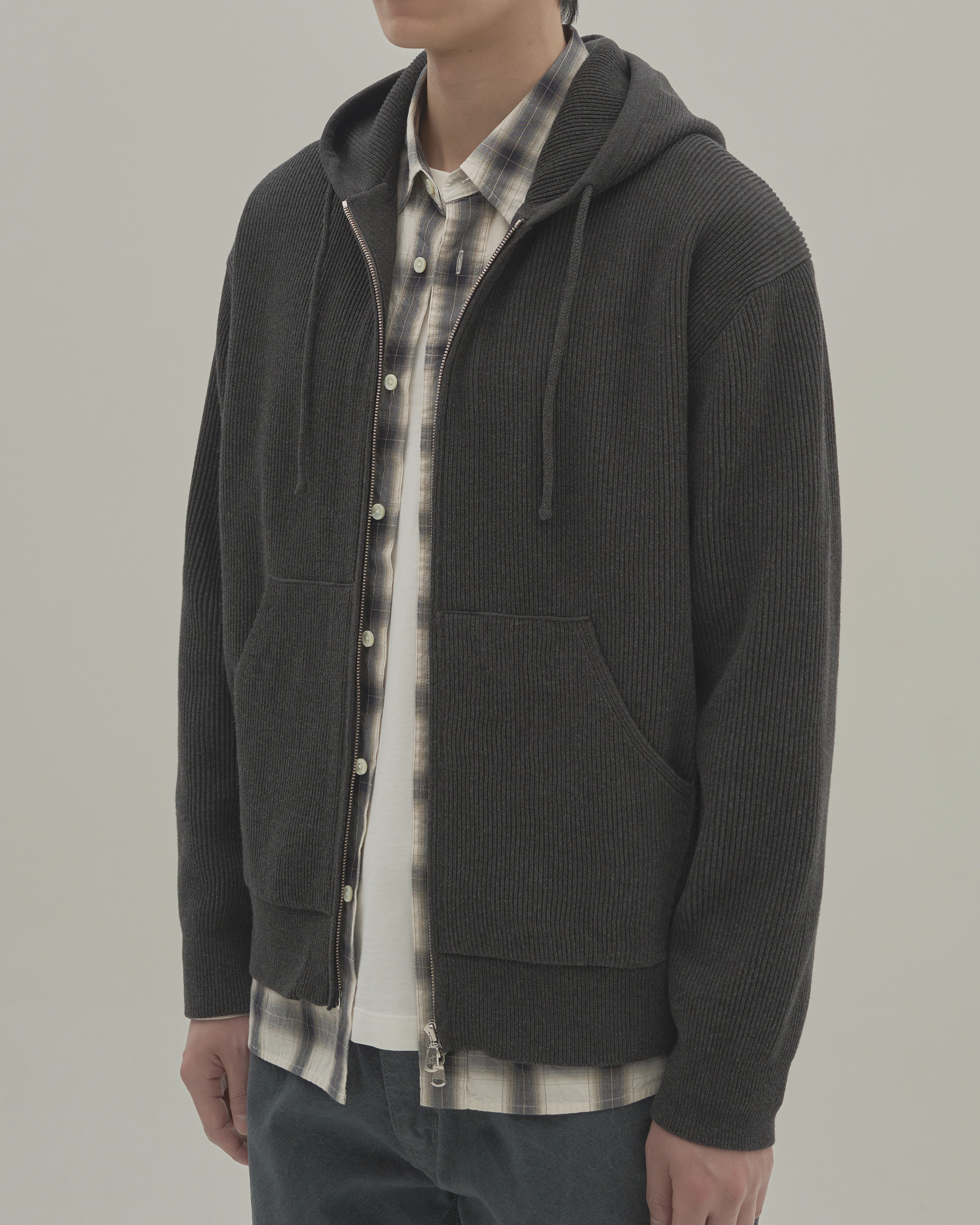 ROBYN HOODED ZIP KNIT PARKA - CARBON GREY 사진 1/4