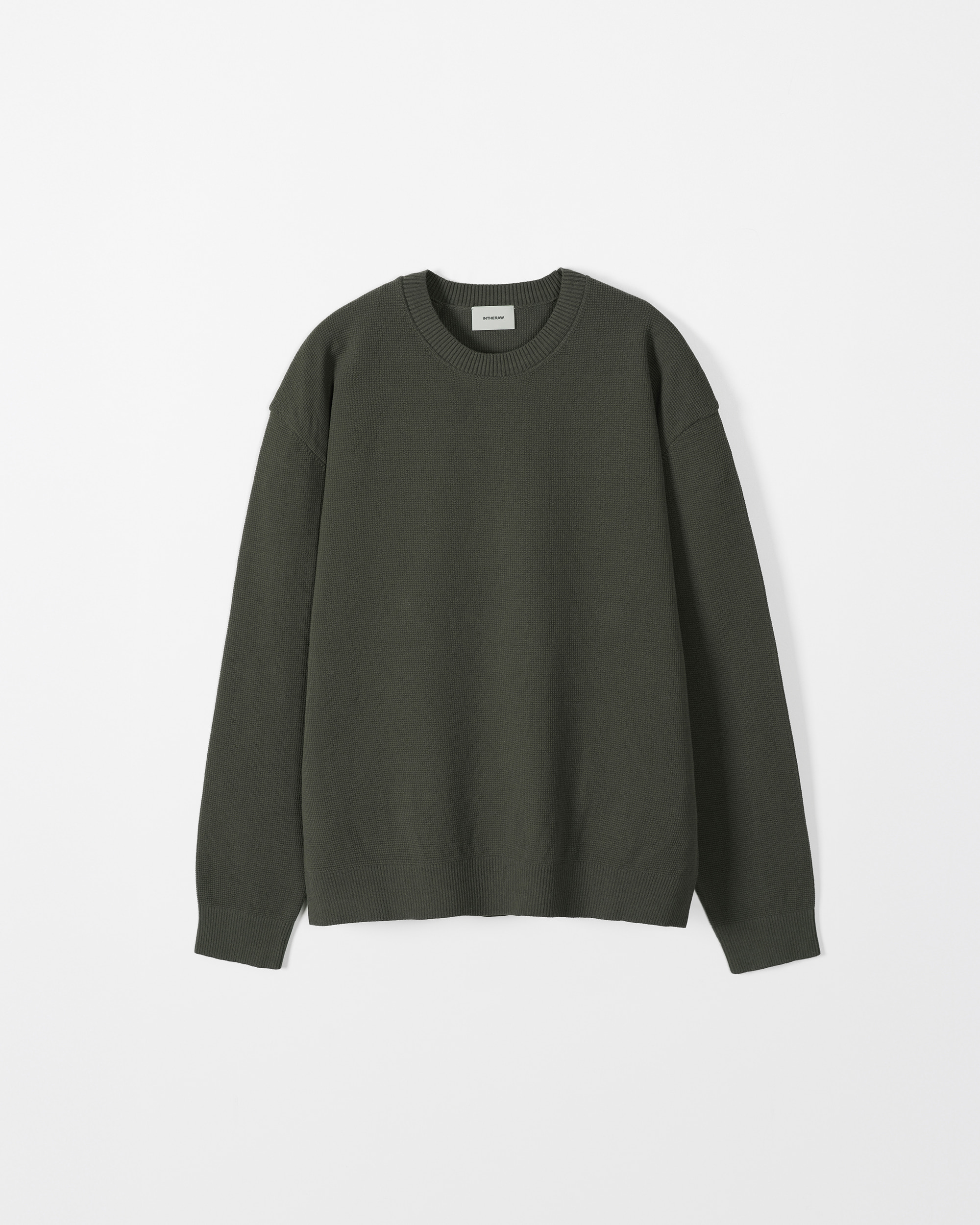 GRAIN COTTON KNIT CREWNECK - OLIVE KHAKI 사진 4/4