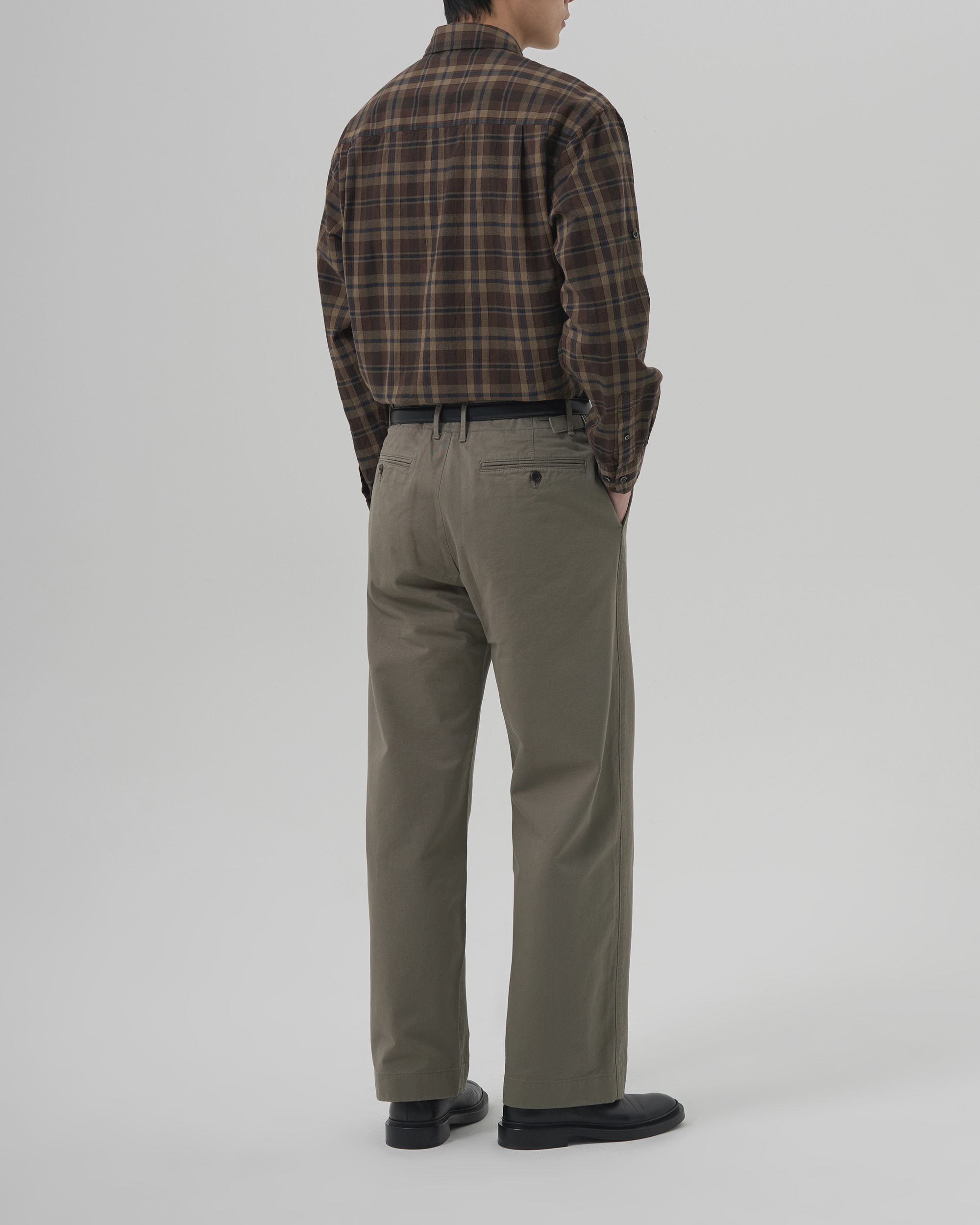 C/L MADRAS ROLL SHIRT - BROWN NAVY 写真 2/4