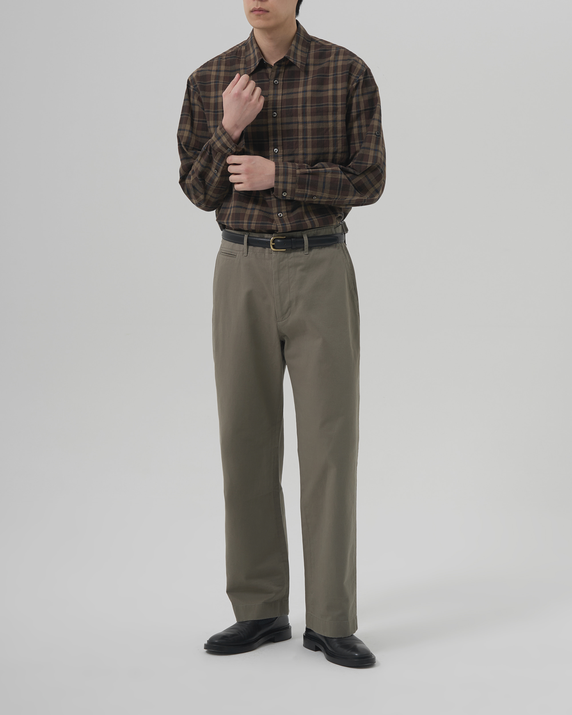 C/L MADRAS ROLL SHIRT - BROWN NAVY 写真 1/4