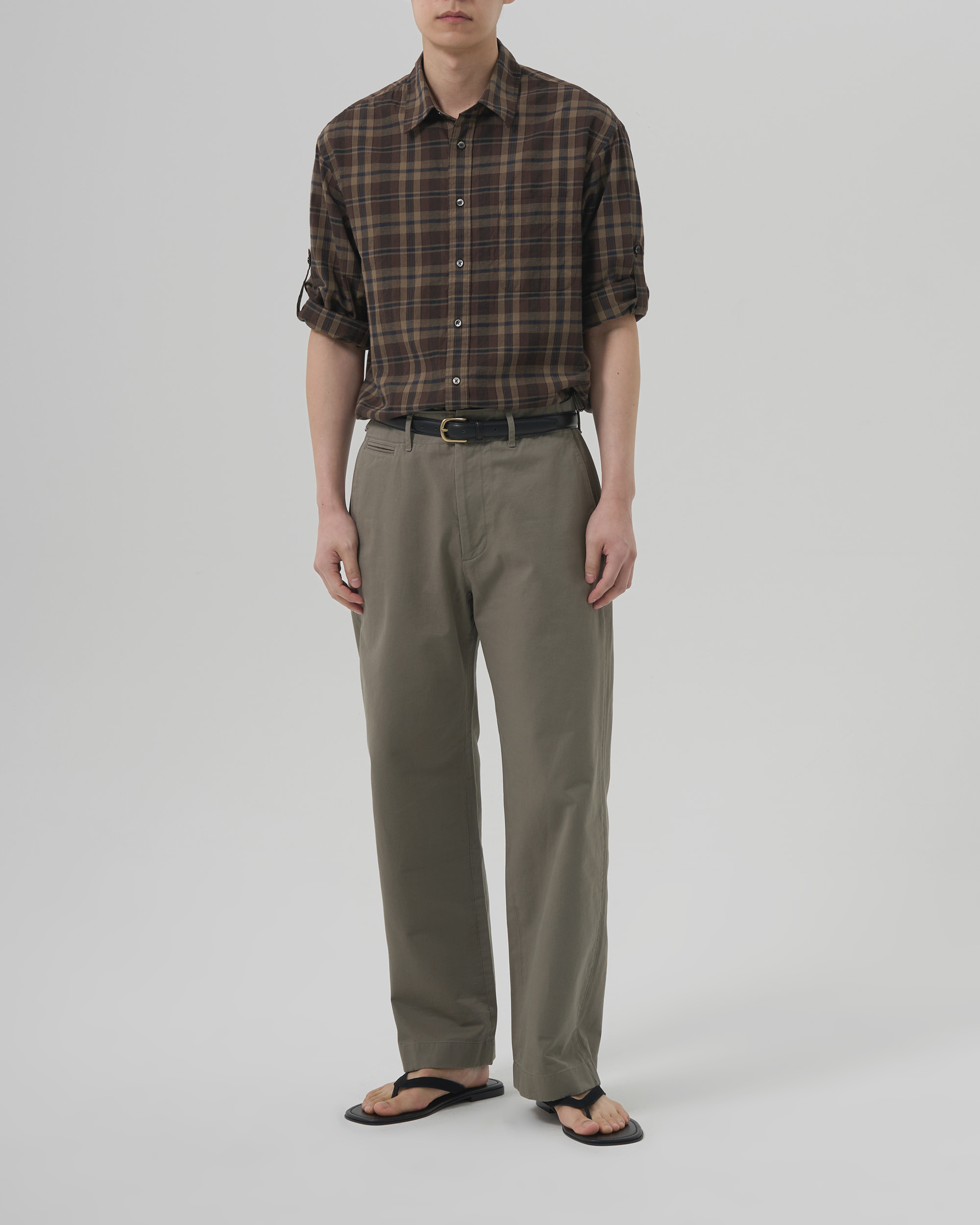 C/L MADRAS ROLL SHIRT - BROWN NAVY 写真 3/4