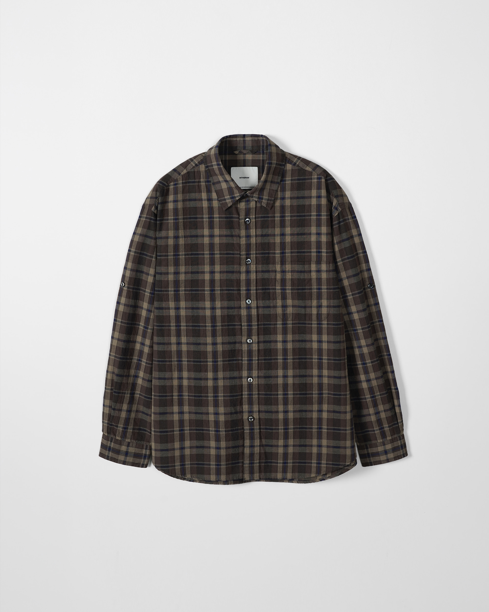 C/L MADRAS ROLL SHIRT - BROWN NAVY 写真 4/4