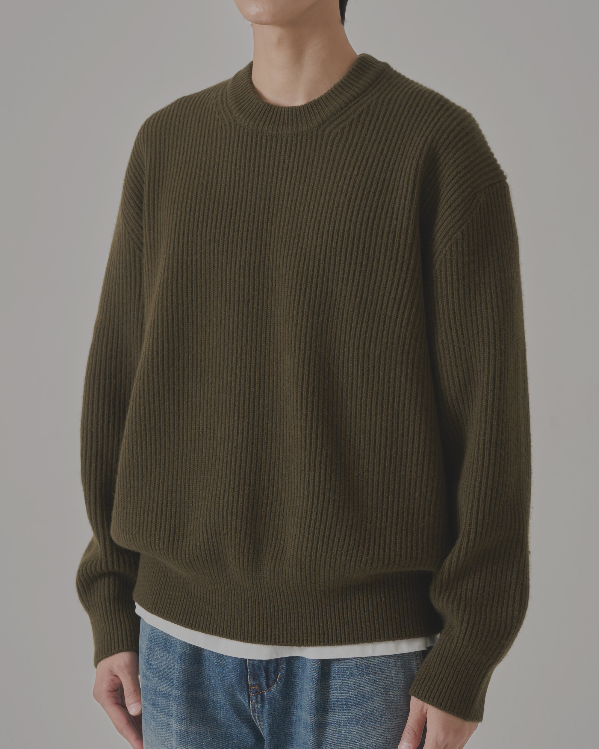 MARTIN WOOL KNIT CREWNECK - DEEP OLIVE 사진 1/4