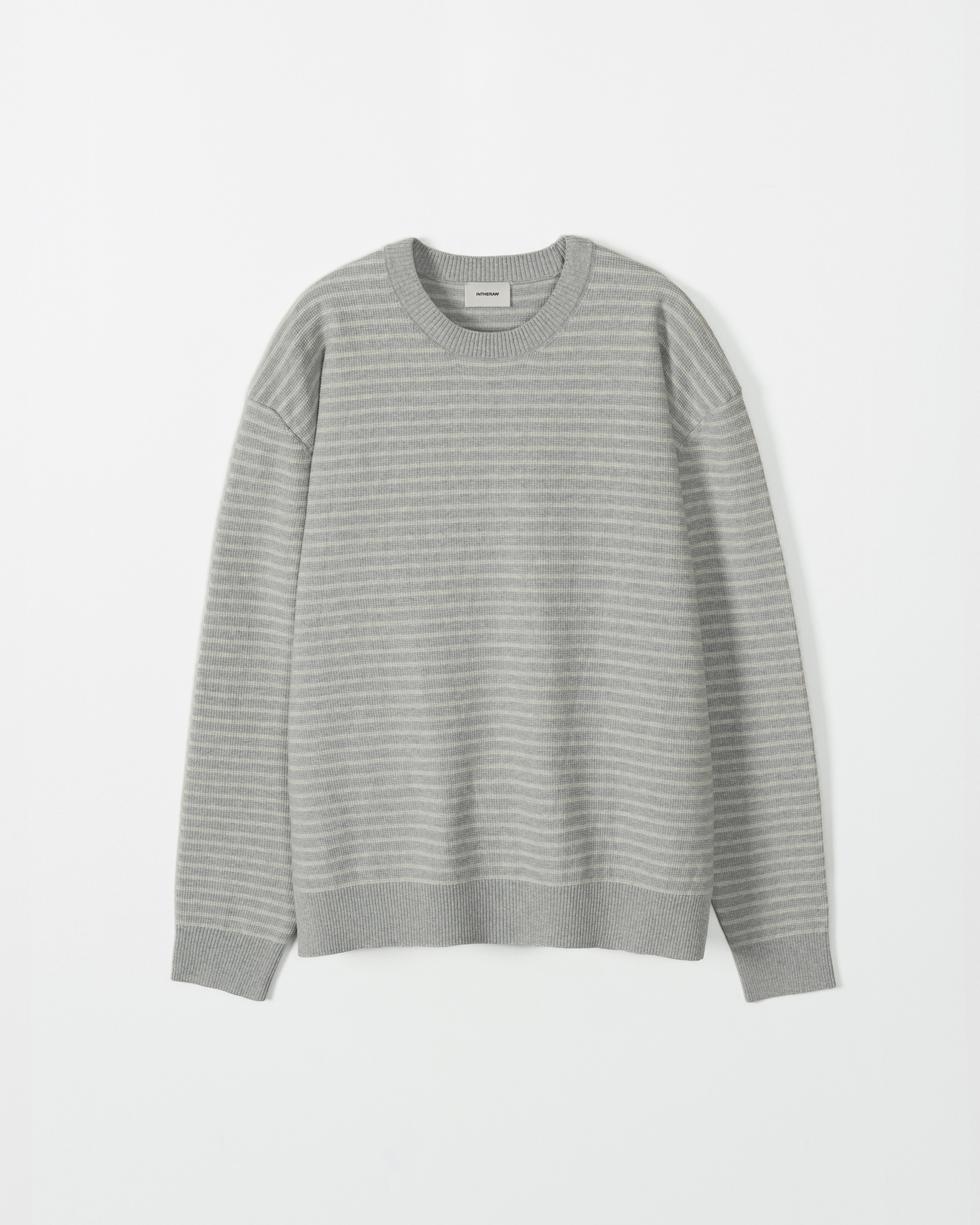 GRAIN STRIPE KNIT CREWNECK - GREY MELANGE 사진 3/4