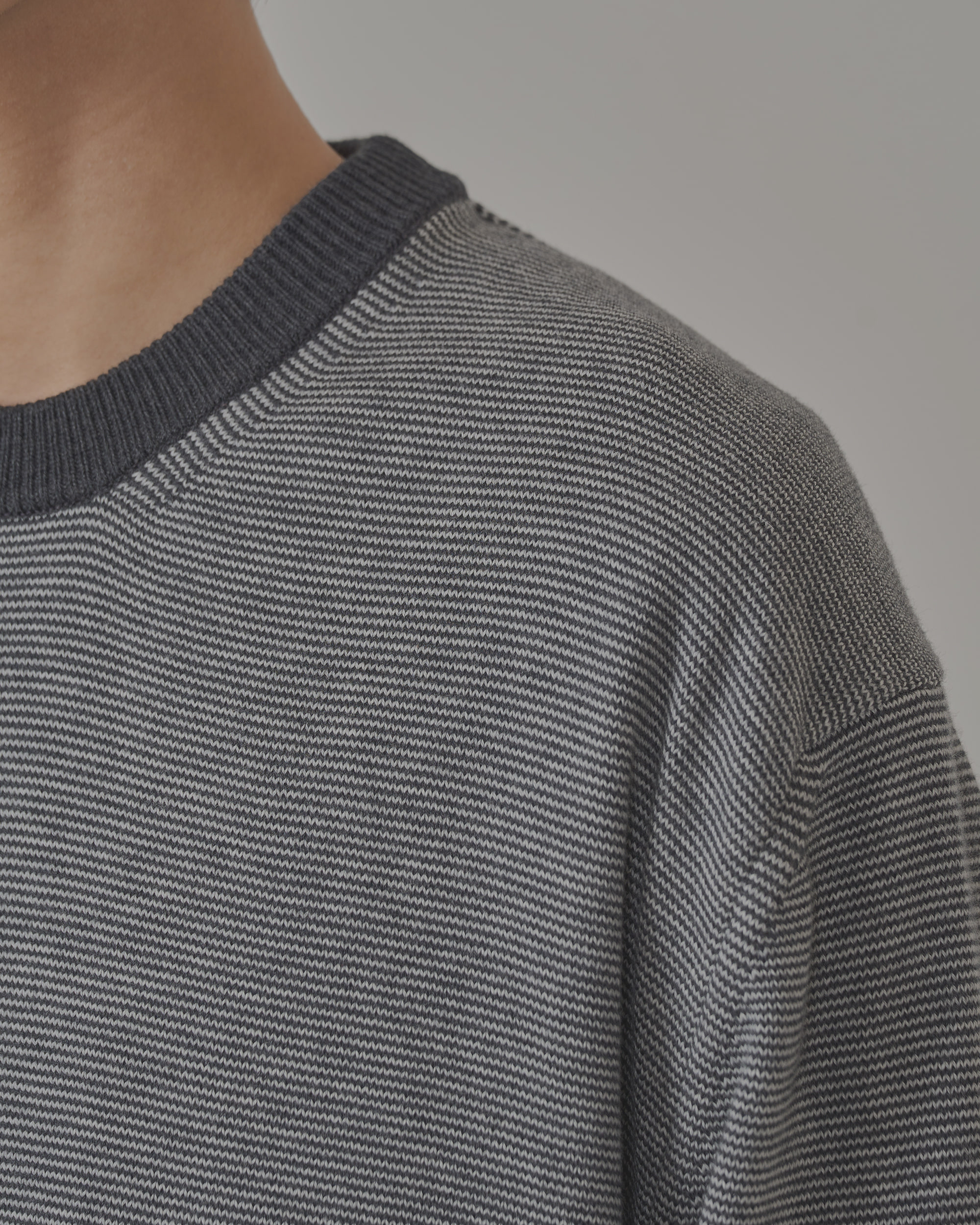WOOL COTTON STRIPE KNIT CREWNECK - GREY 사진 4/4