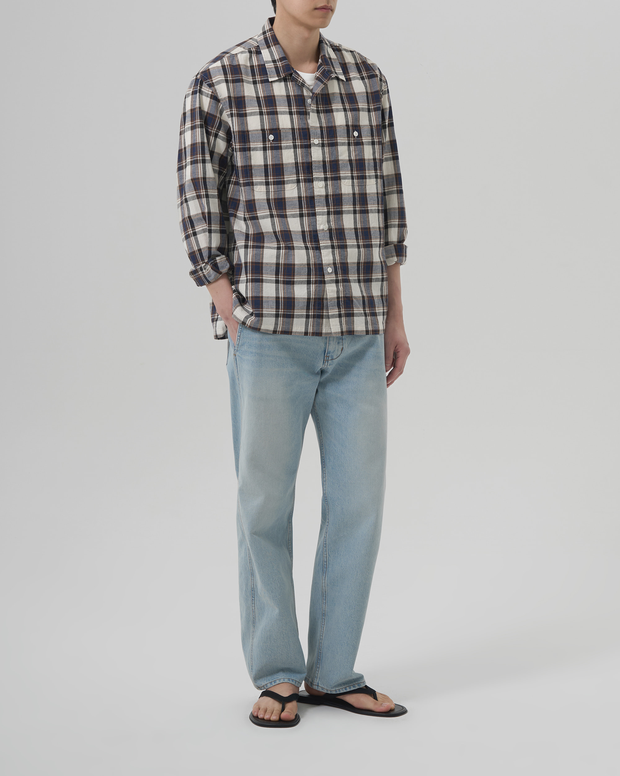 C/L MADRAS OPEN SHIRT - BLUE BROWN 写真 4/4