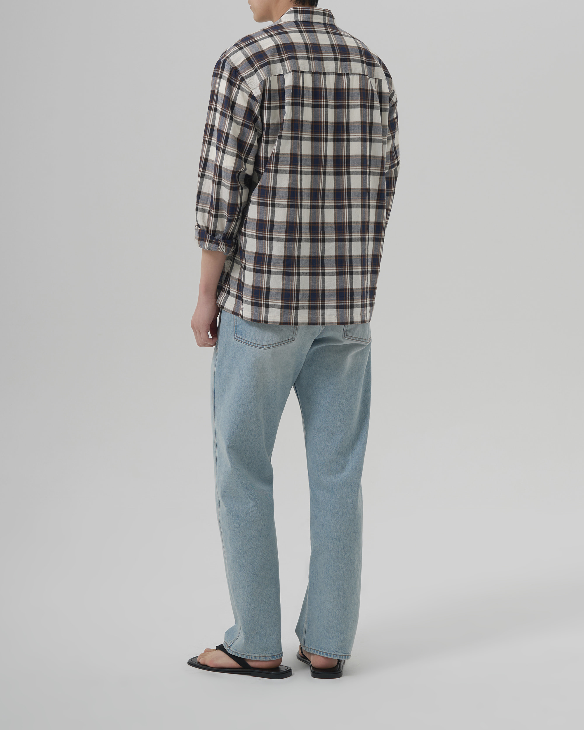 C/L MADRAS OPEN SHIRT - BLUE BROWN 写真 3/4