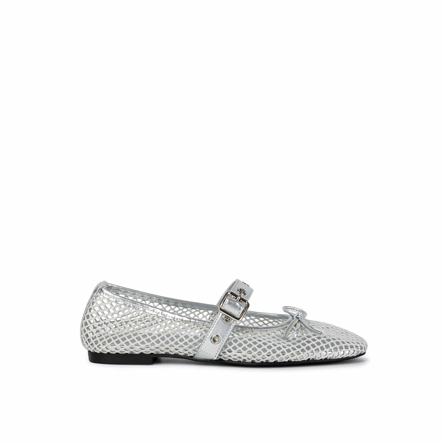 MESH BUCKLE STRAP BALLERINA FLATS / SILVER 사진