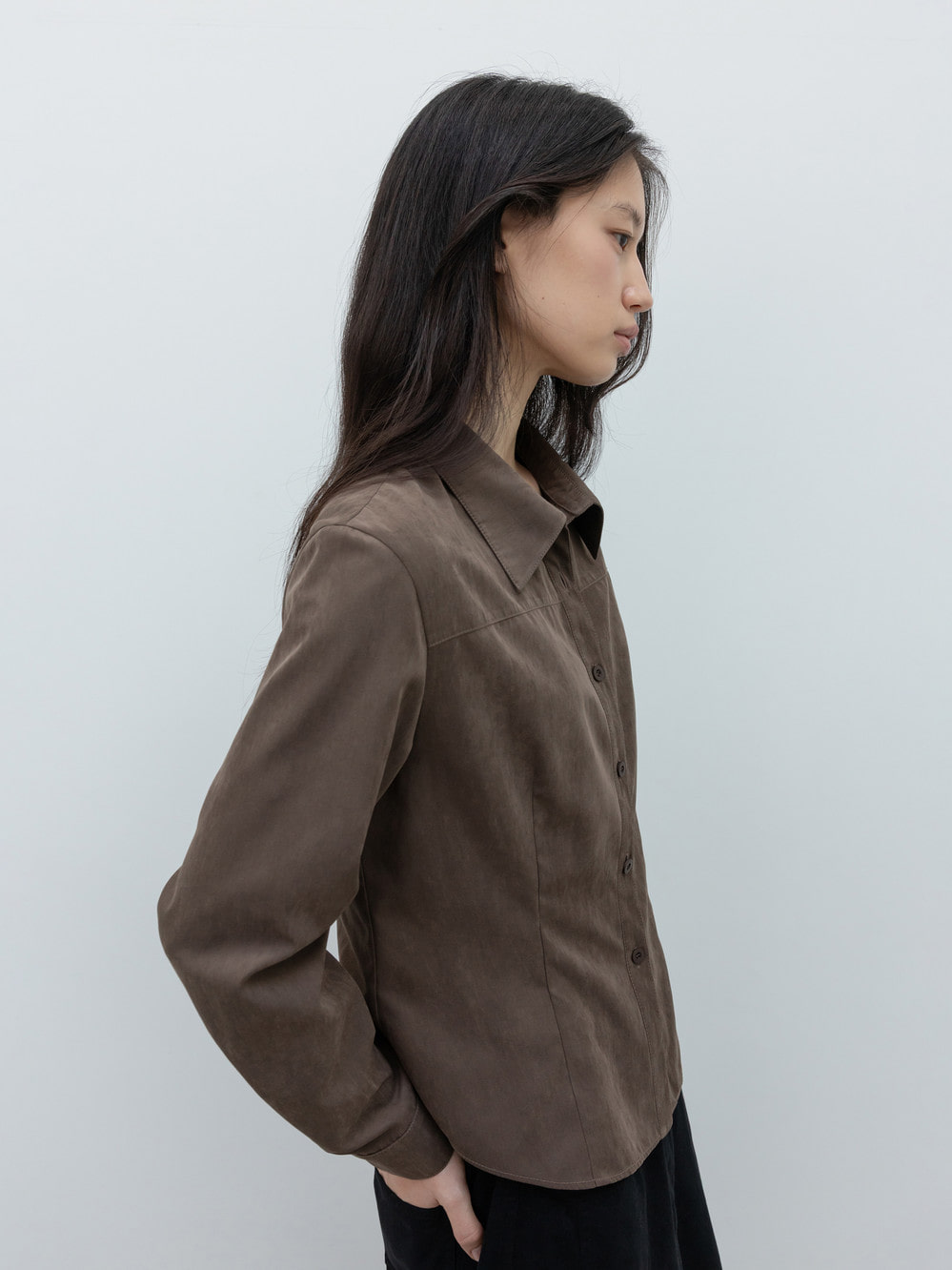 Peached Slim Fit Shirt_Brown