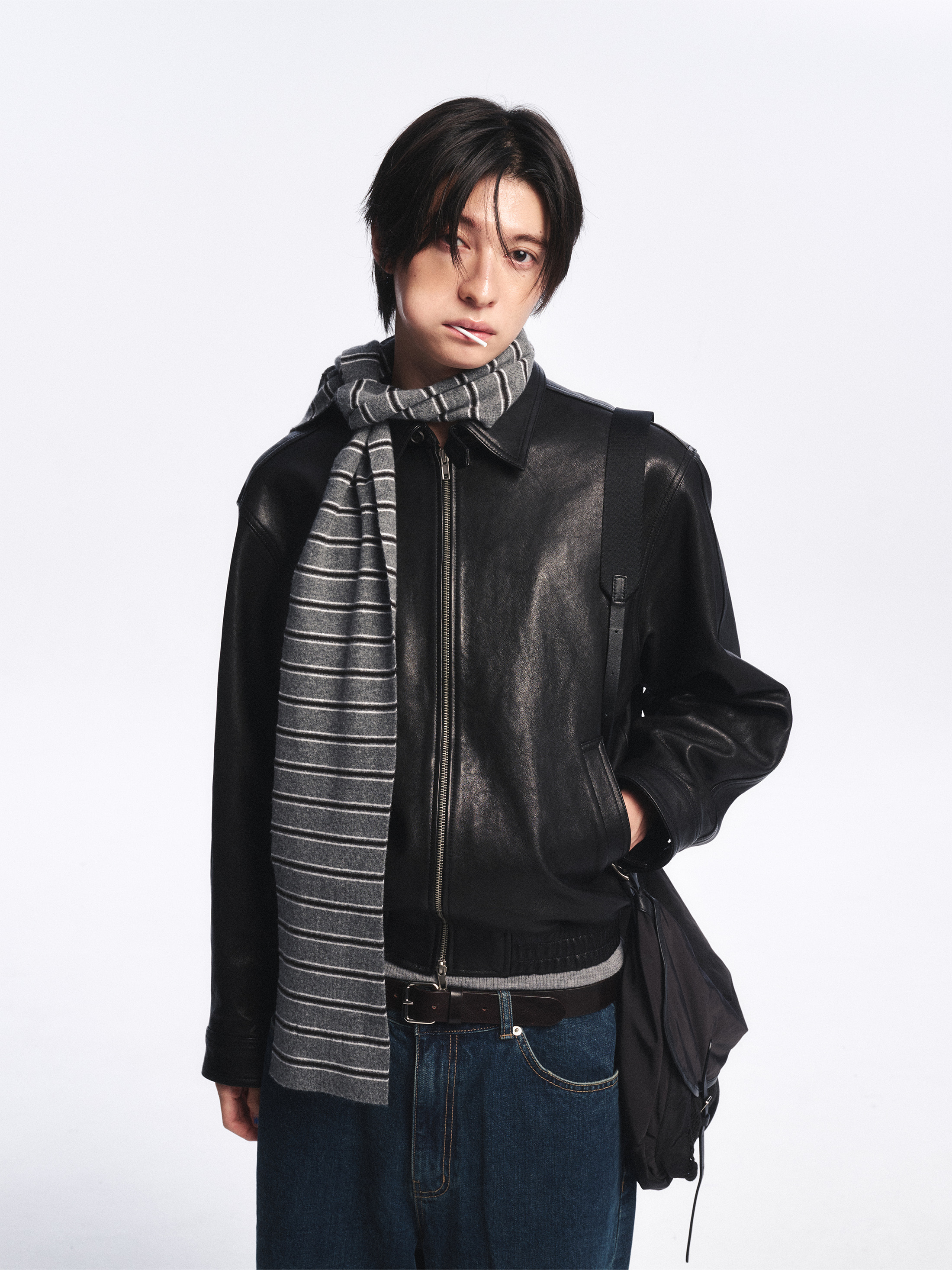 Wool Cash Blend Striped Muffler_Charcoal Grey 사진 1/4