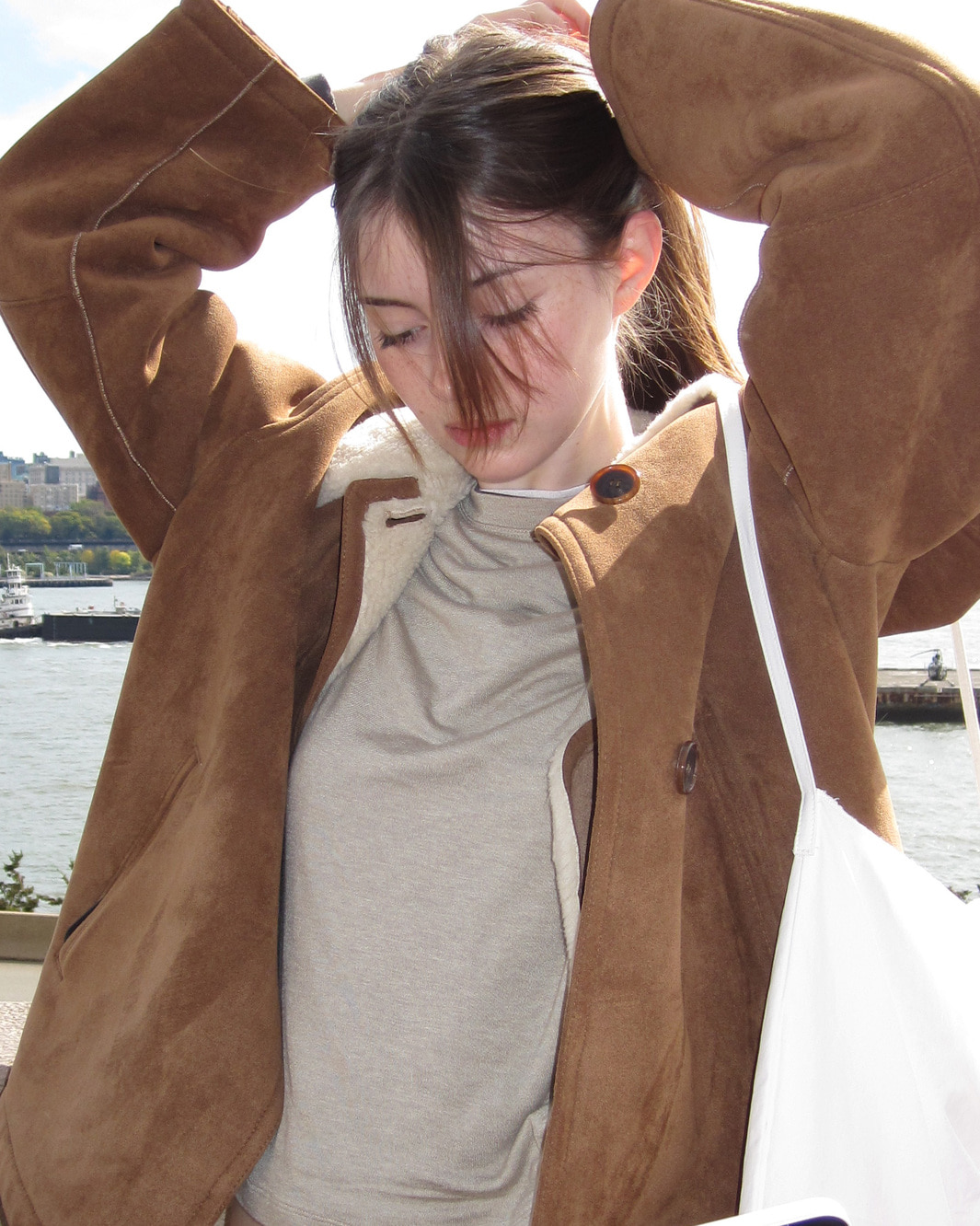 3-Button Suede Shearling Jacket_Camel 사진 4/4