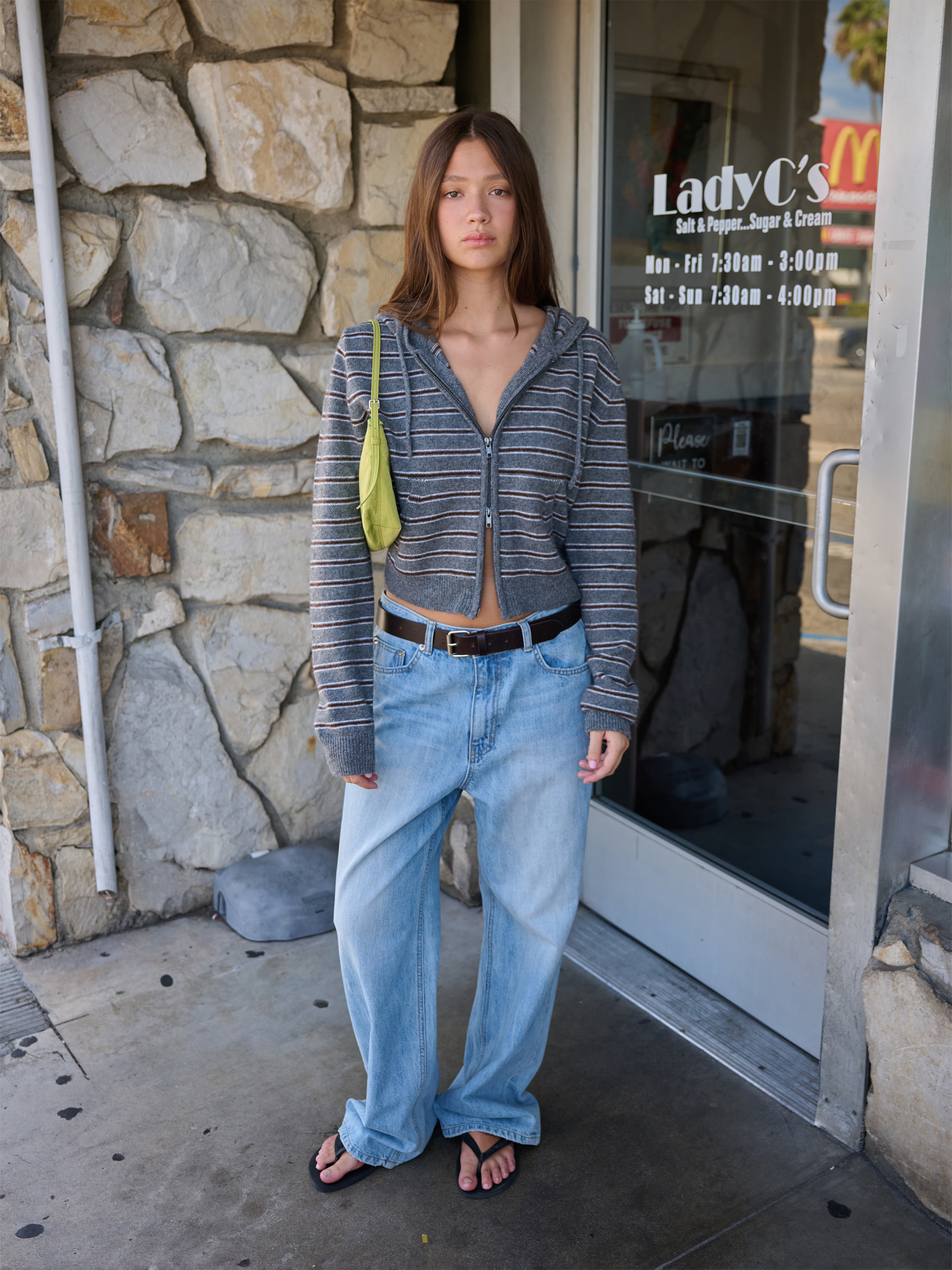 Striped Zip-Up Hoodie Sweater_Melange Grey 사진 1/4