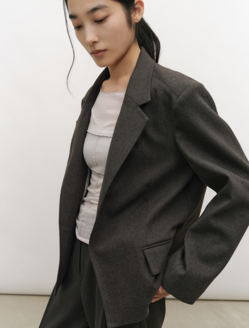 MINIMAL TAILORED JACKET [MELANGE GREY] - Low Tide 사진 4/4