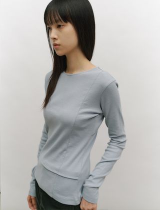 BACK SLIT LONG SLEEVE T-SHIRT [SKY BLUE] - Low Tide