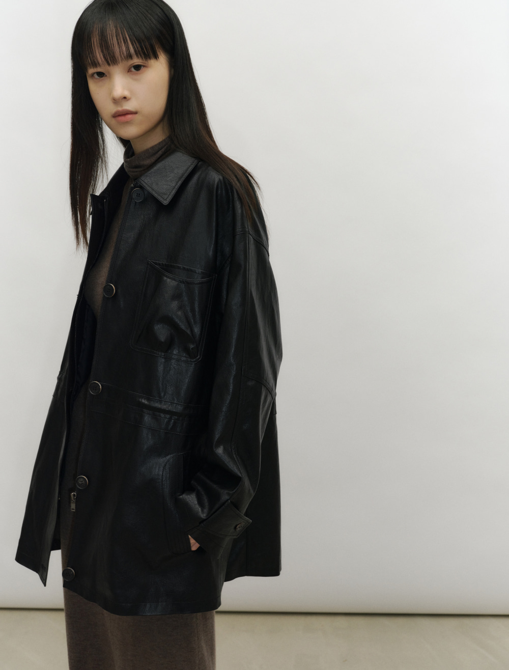DRAWSTRING LEATHER HALF JACKET [BLACK] - Low Tide