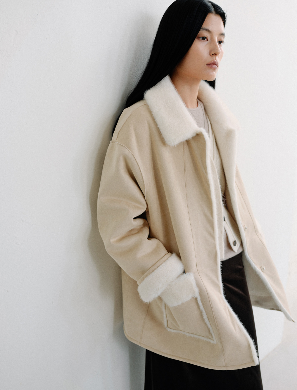 REVERSIBLE FUR SHEARLING COAT [IVORY] - Low Tide photo 4/4