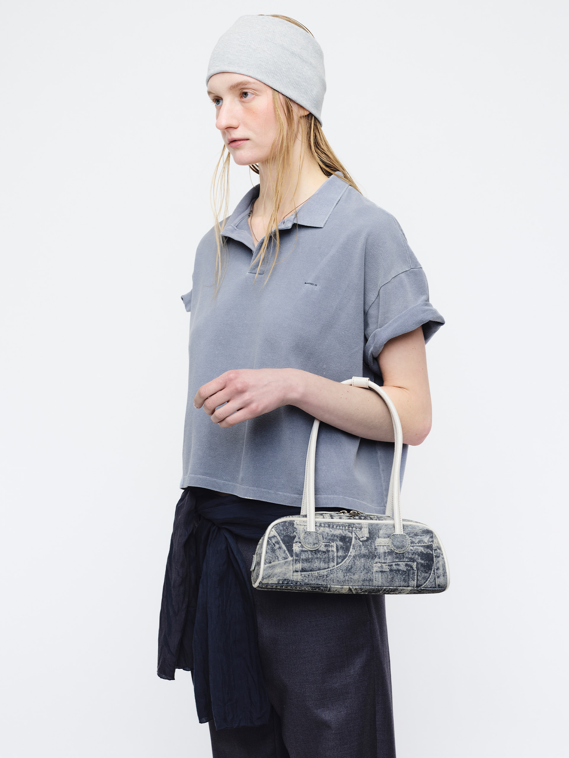 SOFT BOSTON EW MINI PIPING_light grey printed suede+crinkle