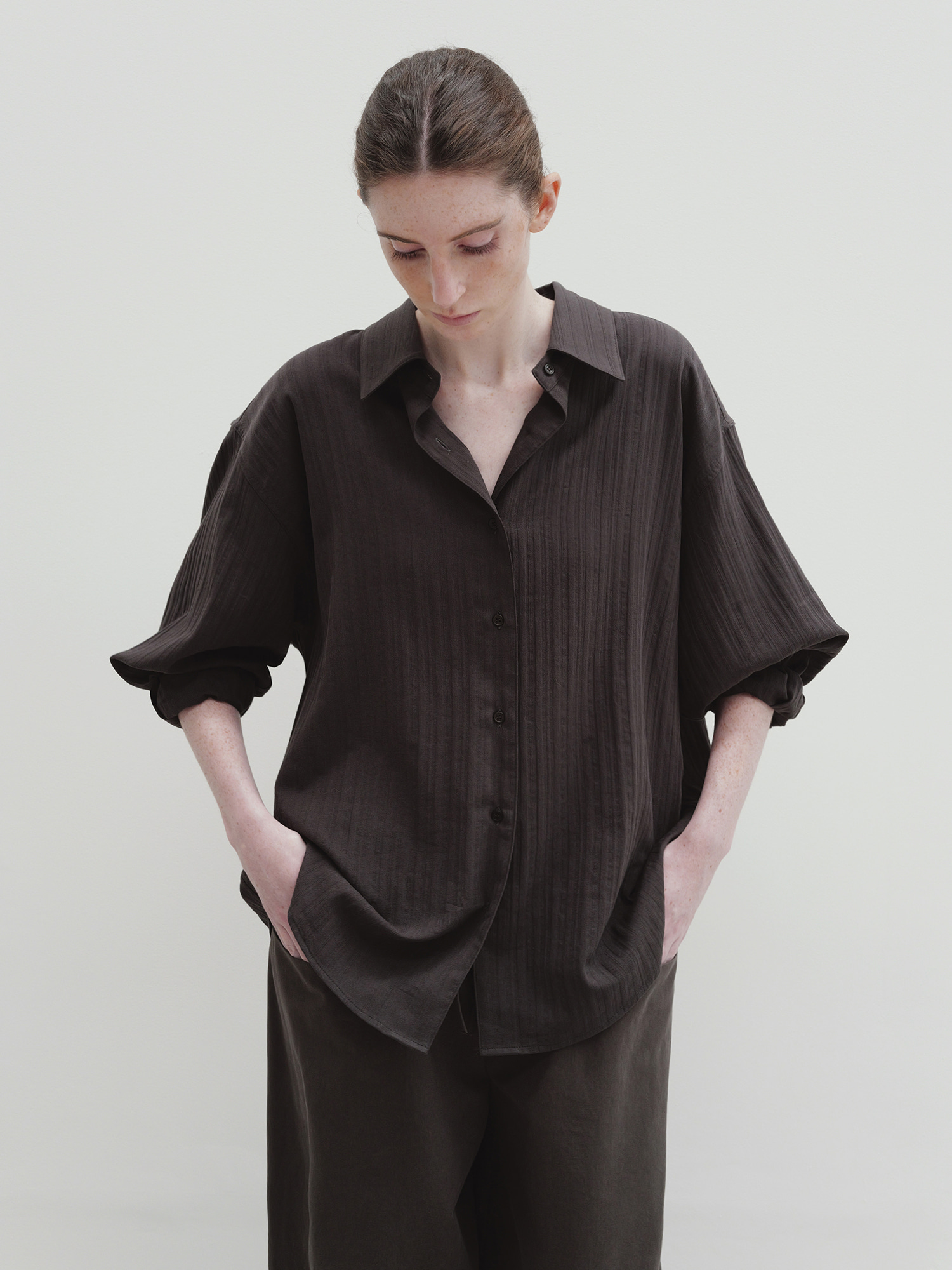 [1st] washed stripe shirt (smoke brown) 사진 4/4