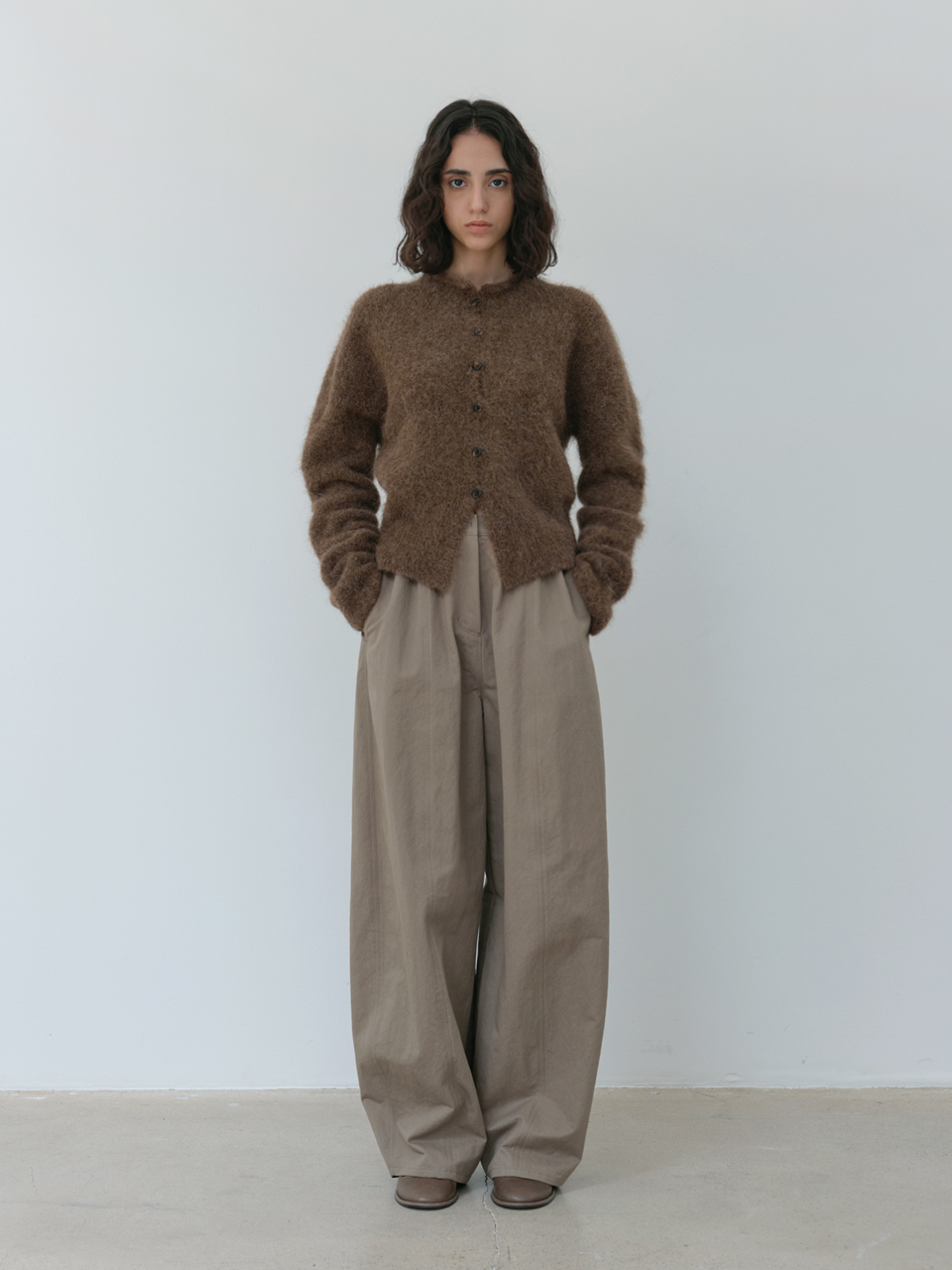 mock neck cardigan (brown)