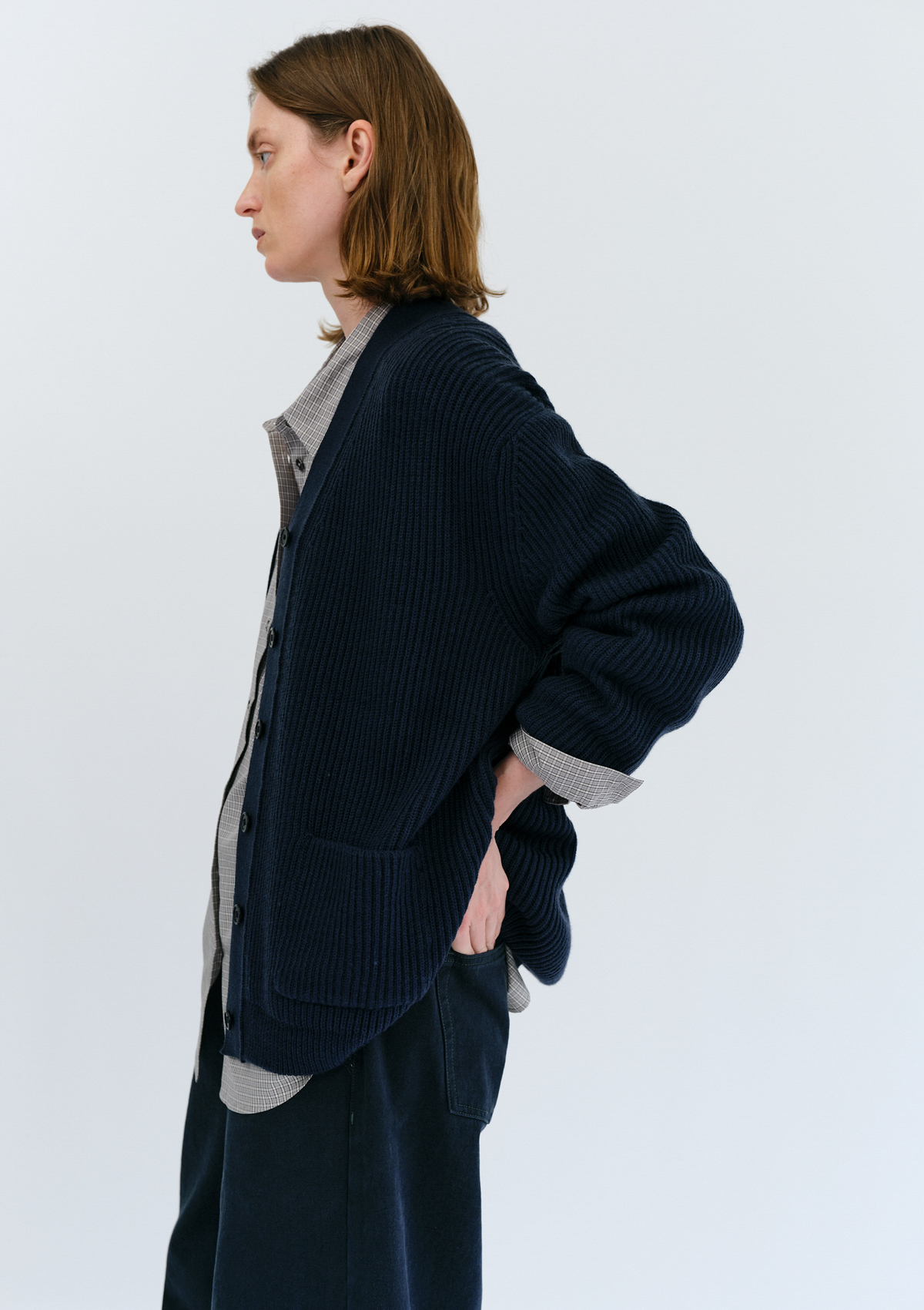 Pauline Ribbed Cardigan in Navy 사진 2/4