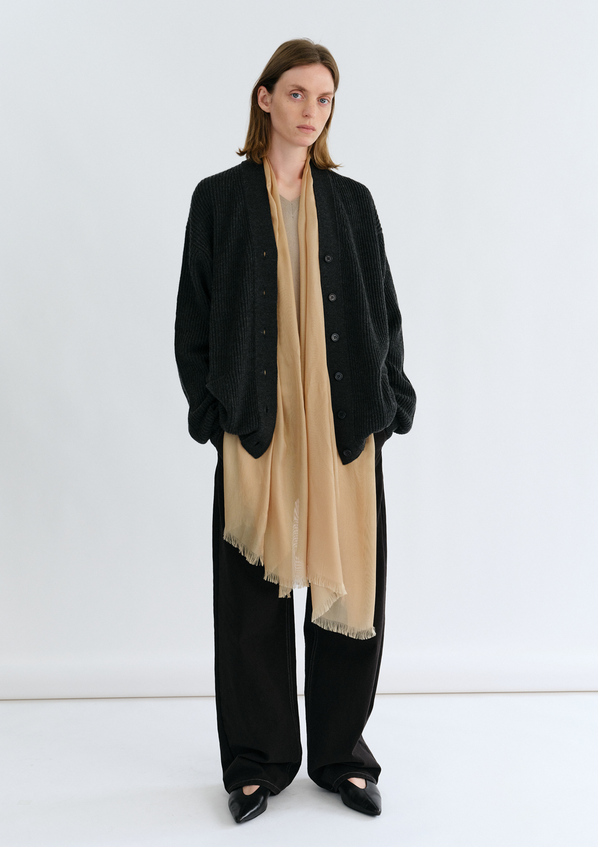 Pauline Ribbed Cardigan in Charcoal 사진 1/4