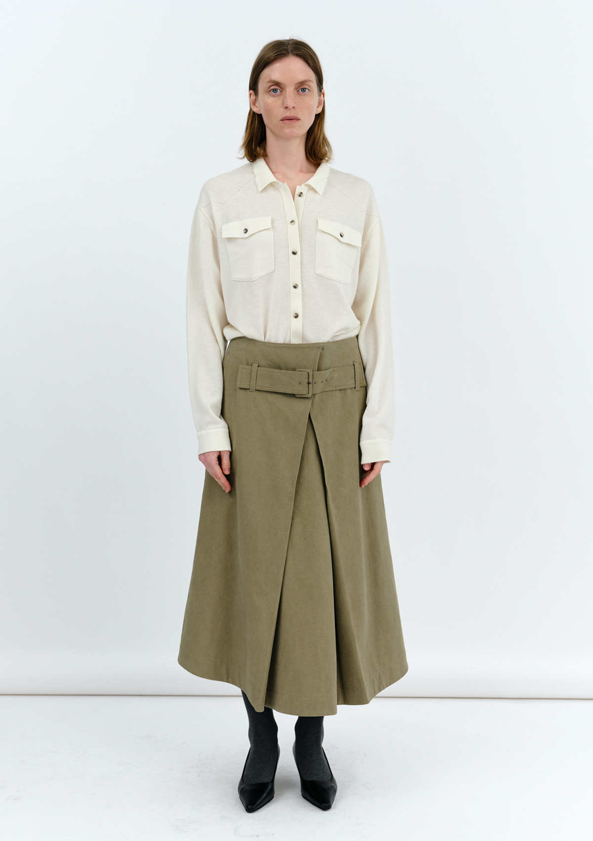 Harper Pocket Collar Knit in Ivory 사진 2/4