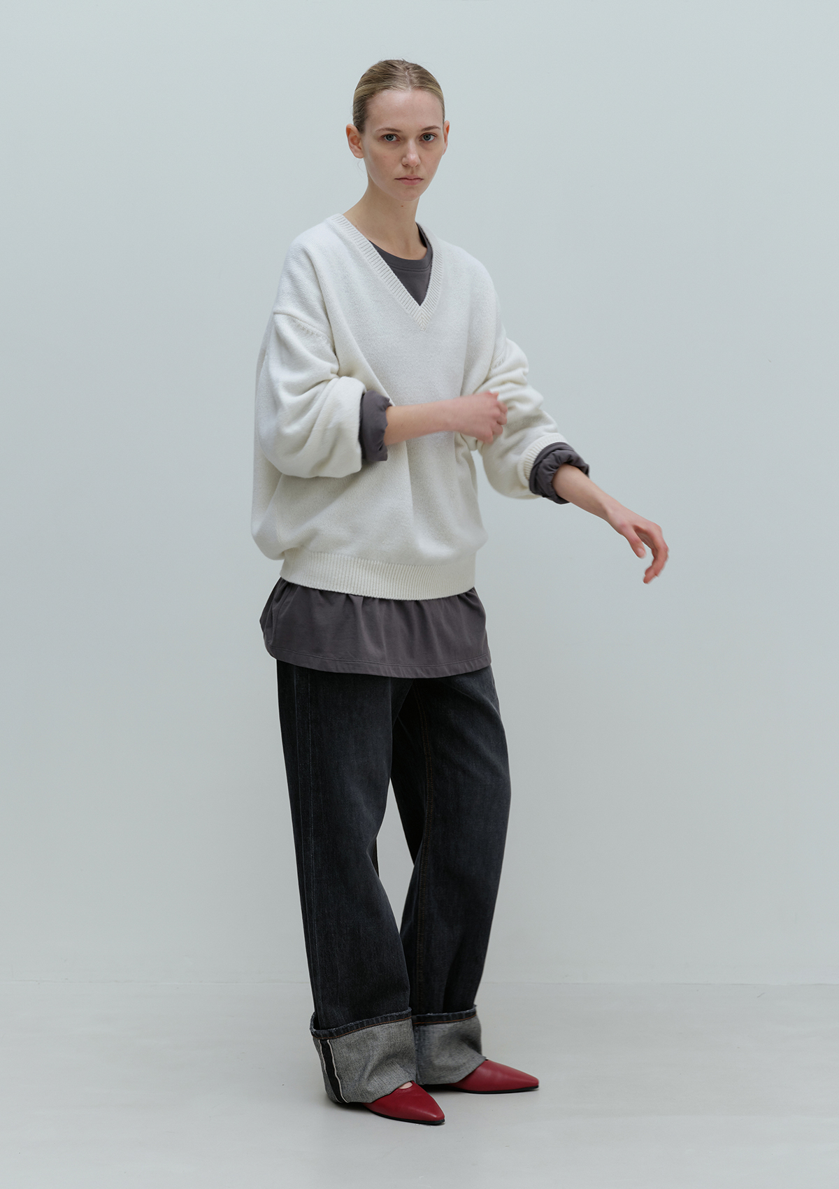 24 Deep V-Neck Knit in Ivory