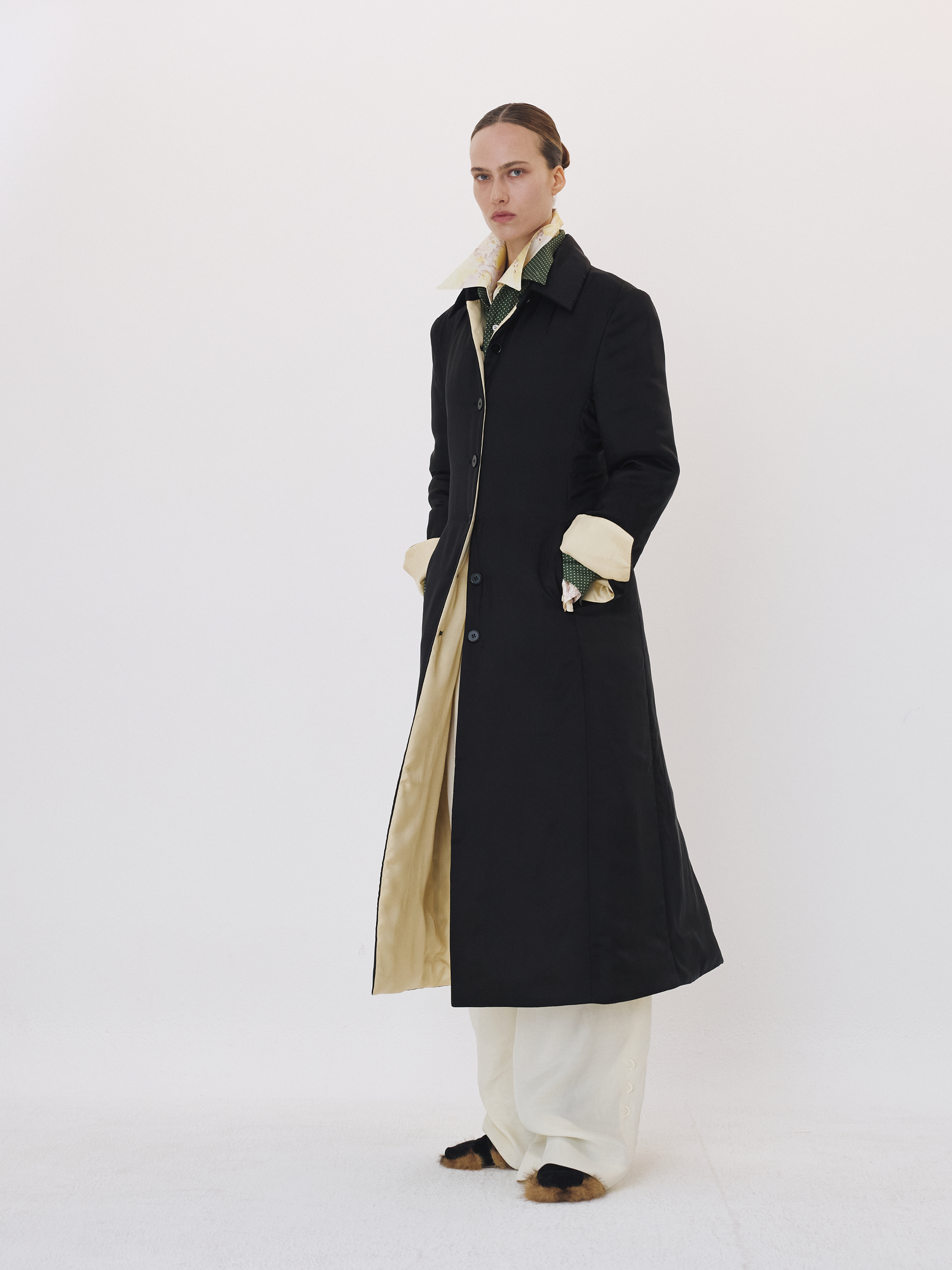 Photo of Color Contrast Padded Slim Fit Coat (Black)
