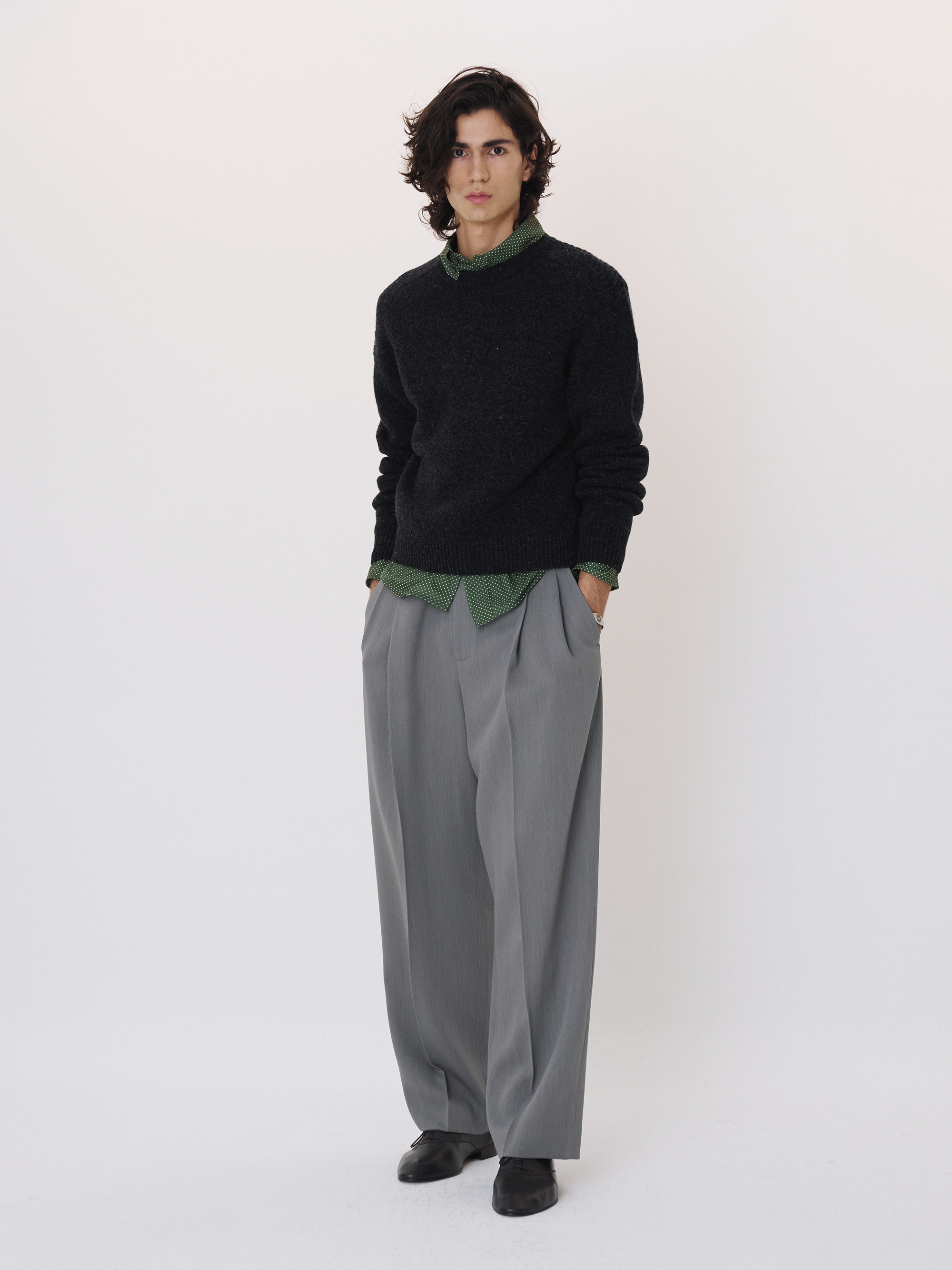 Shetland Wool Knit Top (Charcoal Grey) 사진 1/4